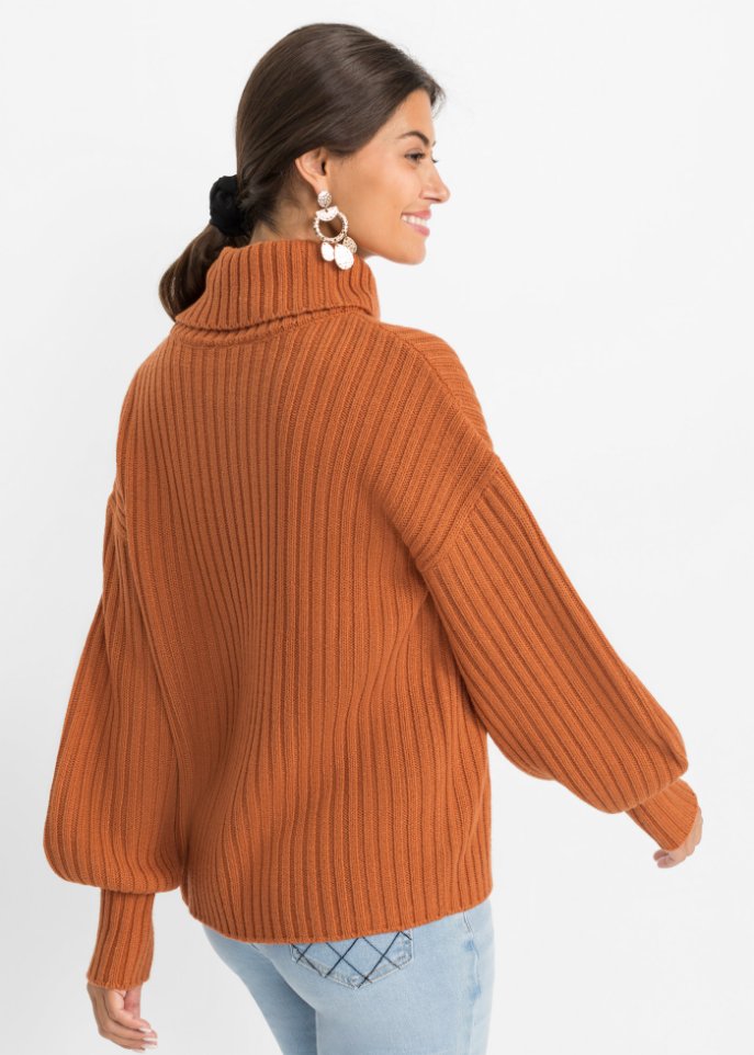 Ripppullover mit Ballonärmel