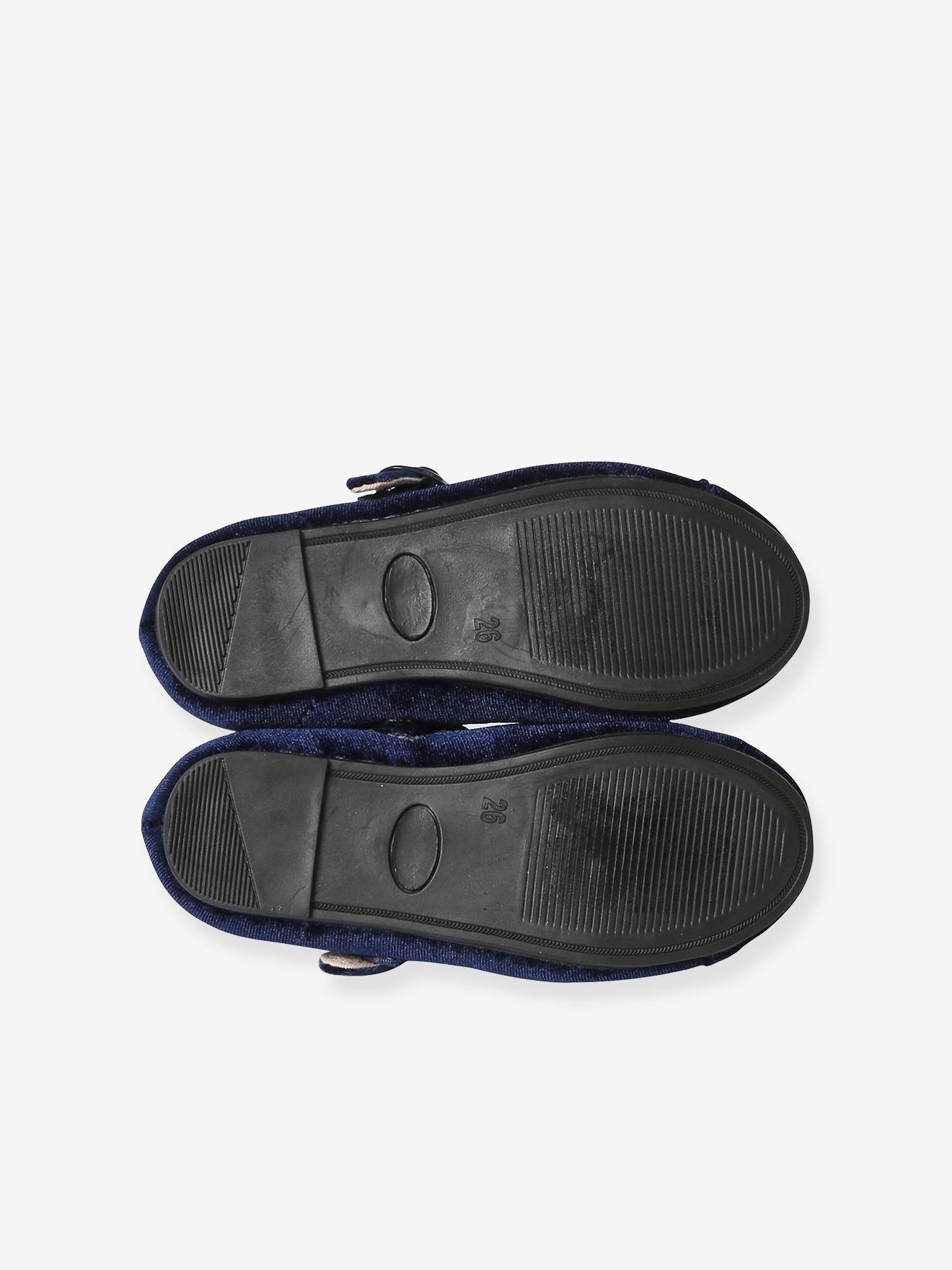 Vertbaudet Mädchen Velours-Ballerinas mit Anziehtrick - marine