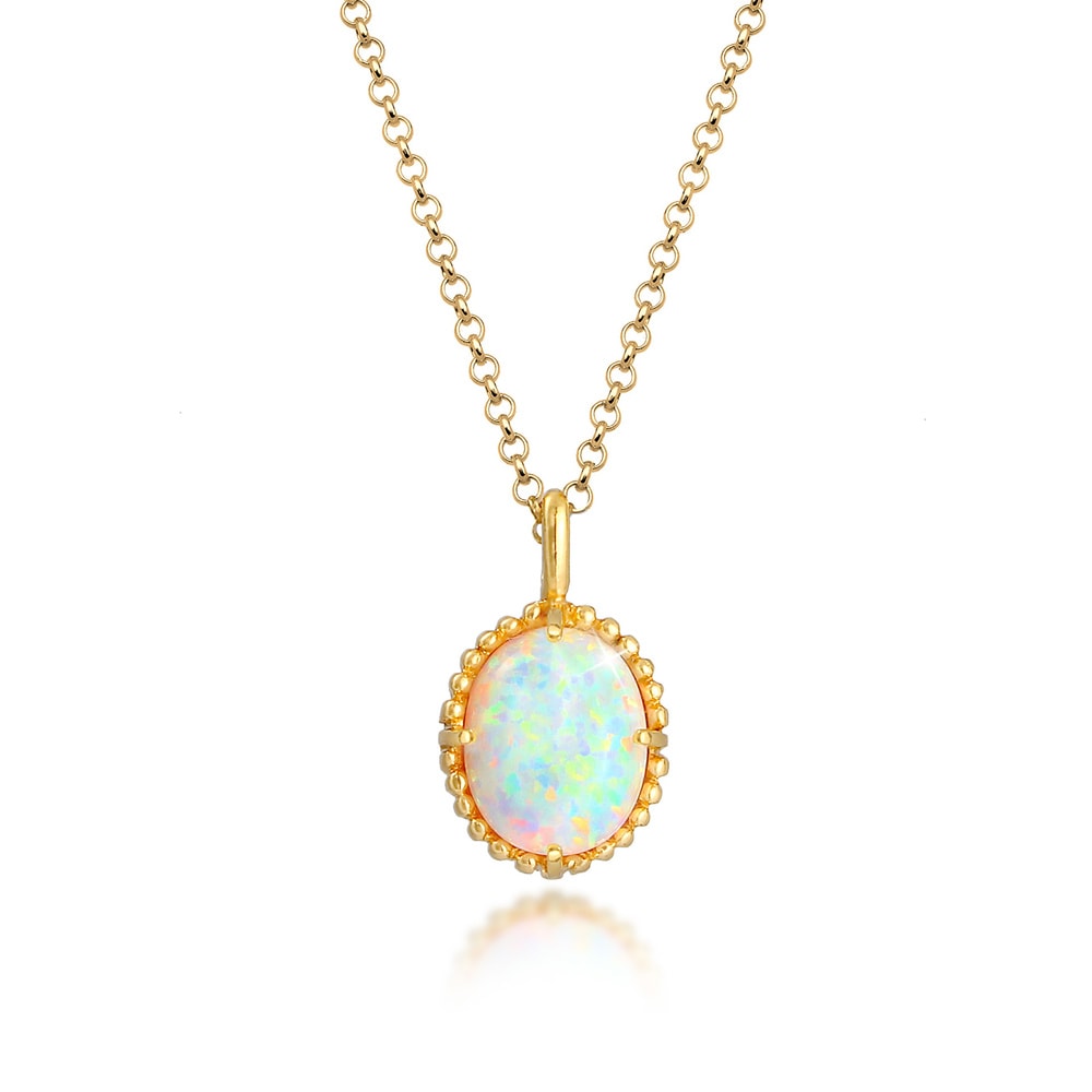 Elli Elli Collier Synthetischer Opal Oval Vintage 925er Silber collier