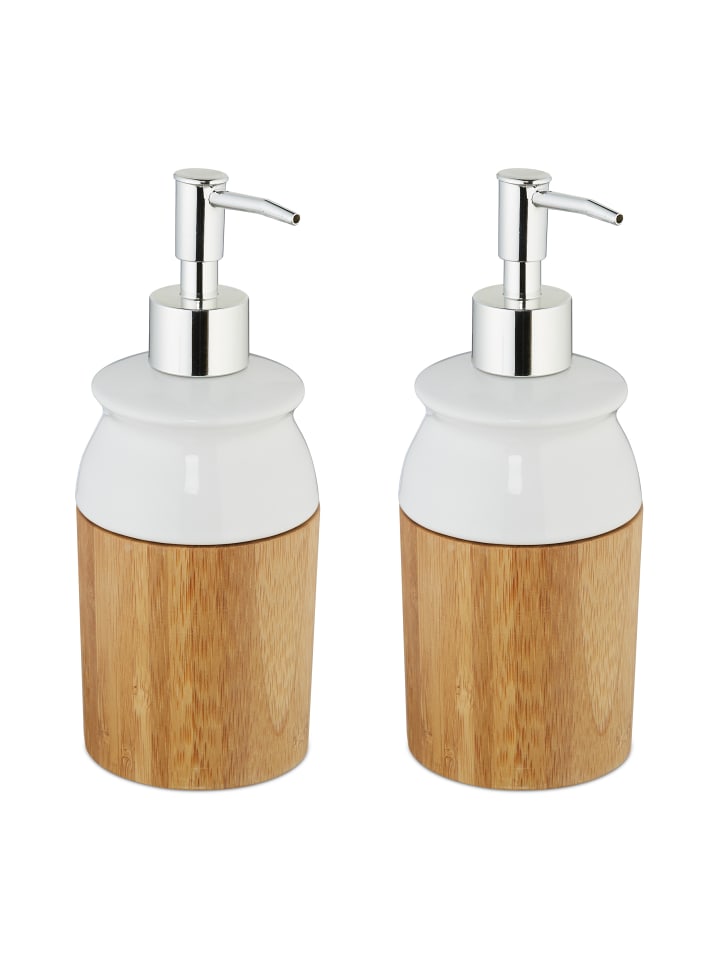 relaxdays 2x Seifenspender in Natur/Weiß - 225 ml günstig kaufen onesize