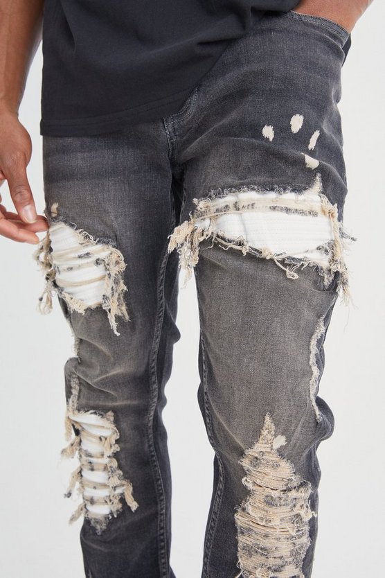 Weiße Skinny Stretch Bikerjeans mit Rissen