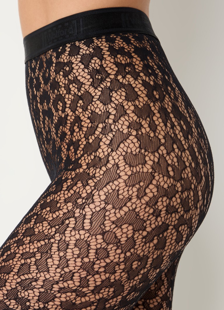 Wolford  Leo Lace netpanty met panterprint en logoband