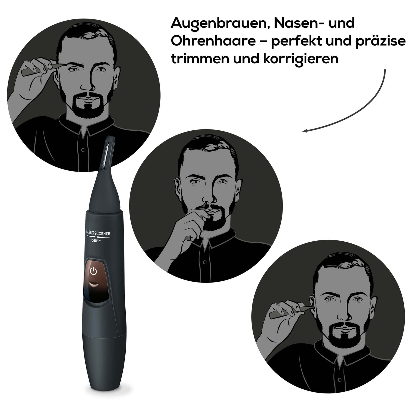 Beurer HR 2000 Präzisionstrimmer-Trimmer für Augenbrauen, Nasen- & Ohrhaare mit 2 Trimmlängen