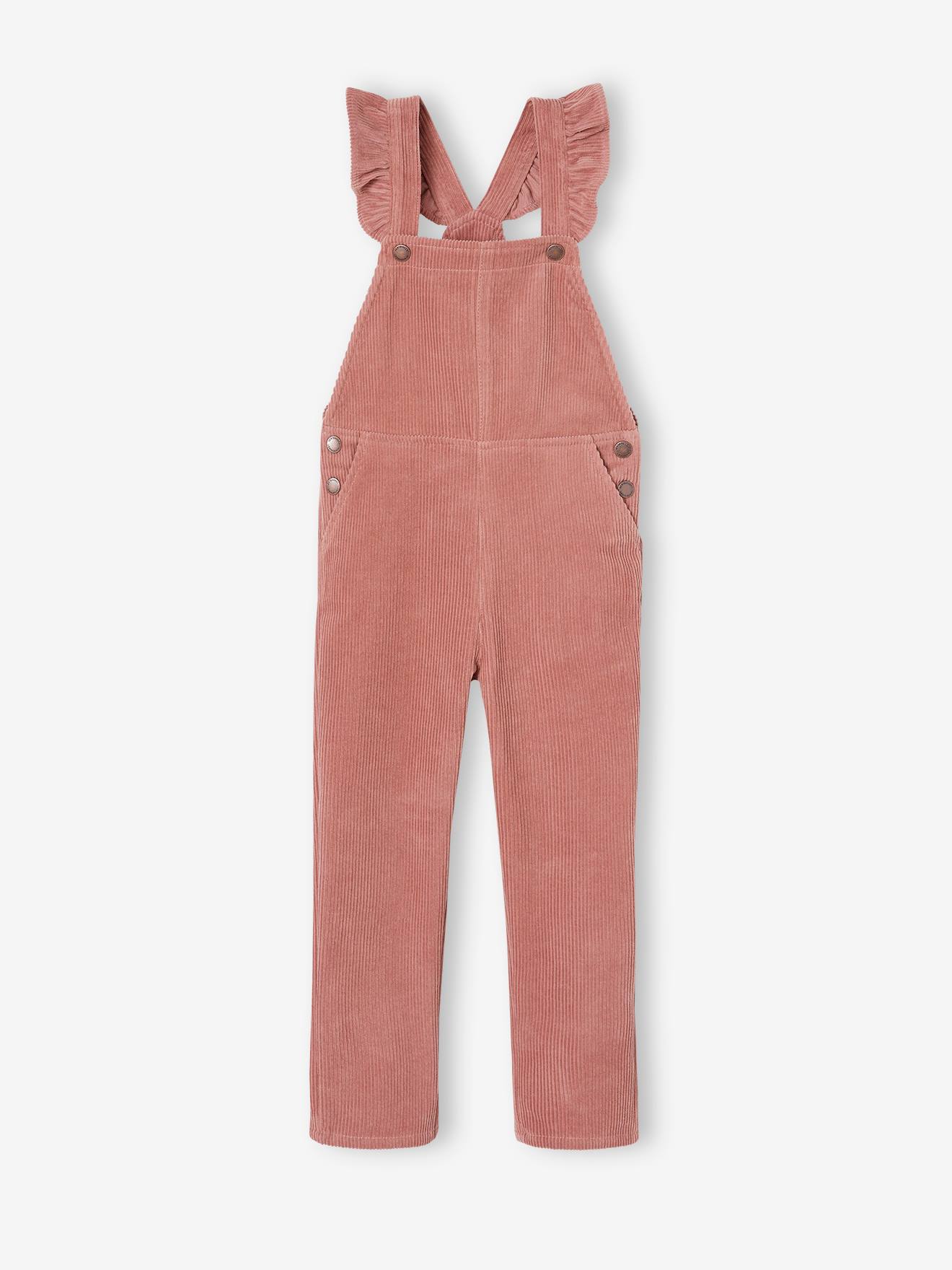 Vertbaudet Mädchen Cord-Latzhose mit Volantträgern - rosenholz