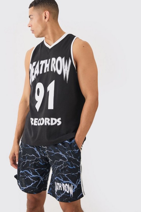 Oversize Mesh-Tanktop und Shorts mit lizenziertem Death Row Print
