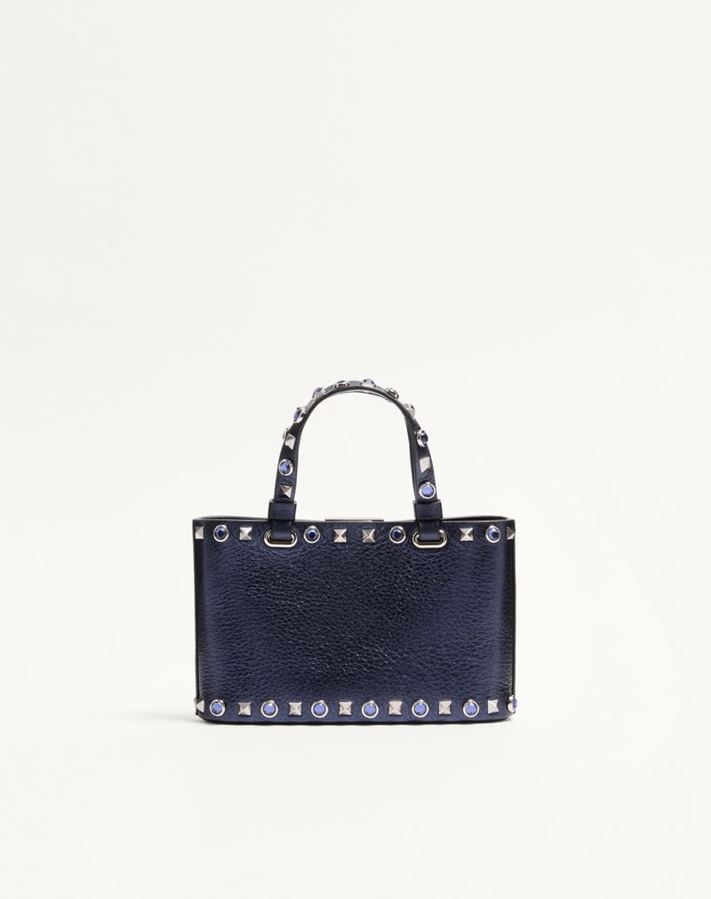 Bolsa Valentino Garavani Rockstud Mini Shopping Bag em couro de bezerro laminado