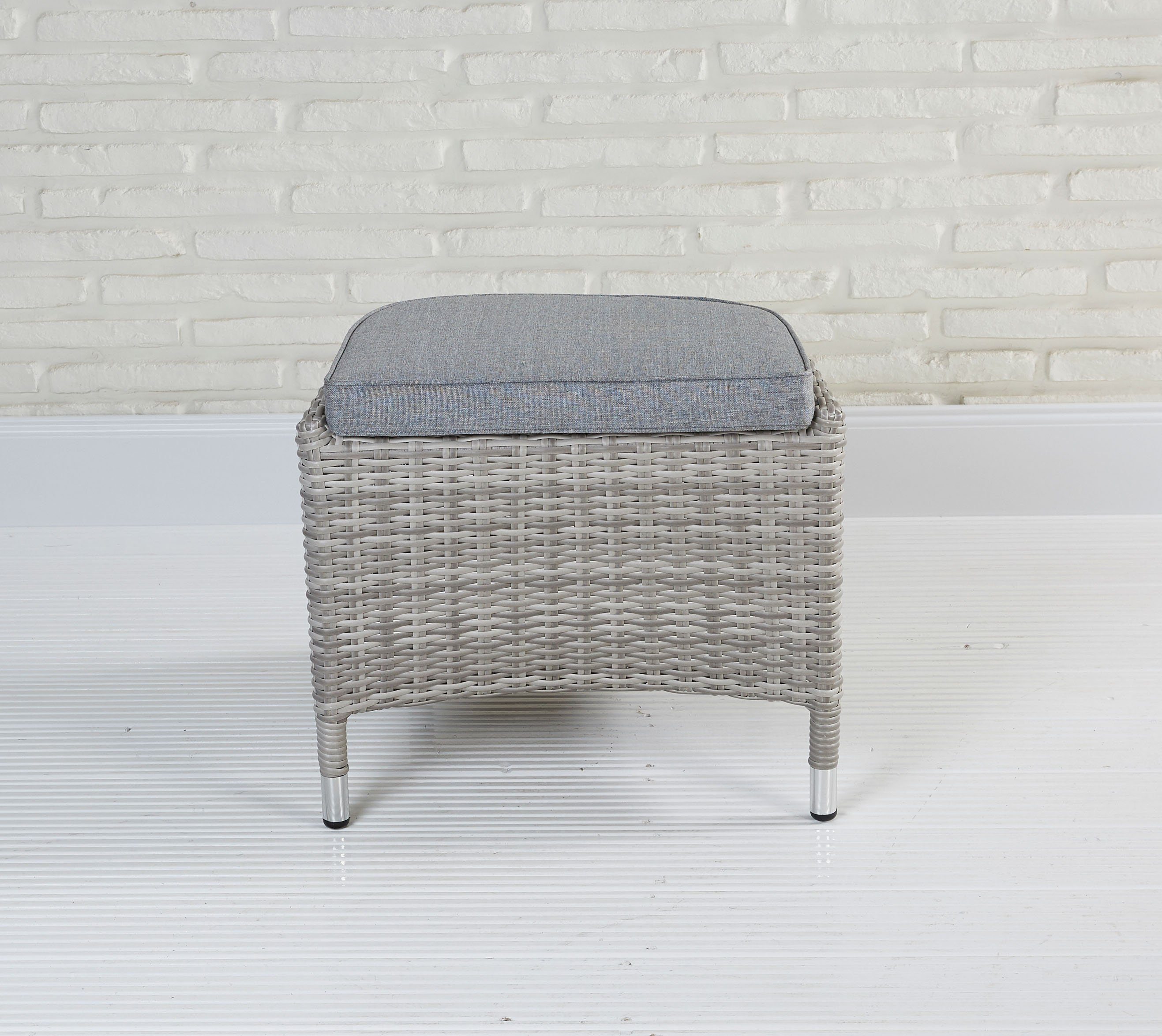 LC Garden Gartenlounge-Hocker LC Garden Nizza Dining Hocker Fußbank weiß-grau