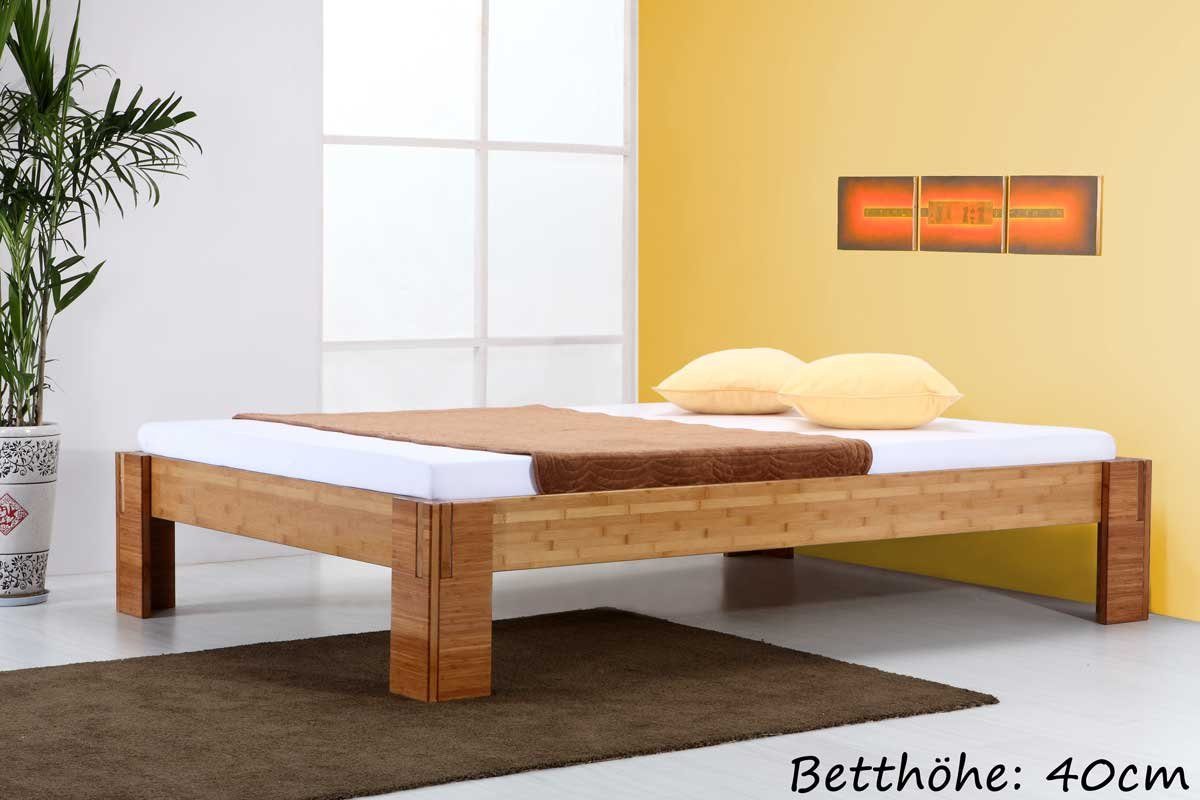 1001 Wohntraum Massivholzbett BALI Bett aus Bambus ohne Rückenlehne, Steckbett - Aufbau in 5min, drei verschiedene Betthöhen wählbar