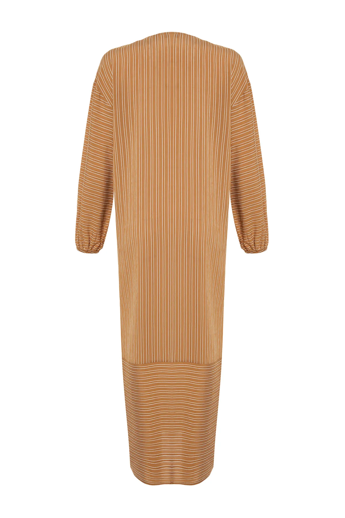 Trendyol Modest  Kamellange, gestreifte, gewebte Mütze in Leinenoptik & Ferace & Abaya TCTSS24KF00003