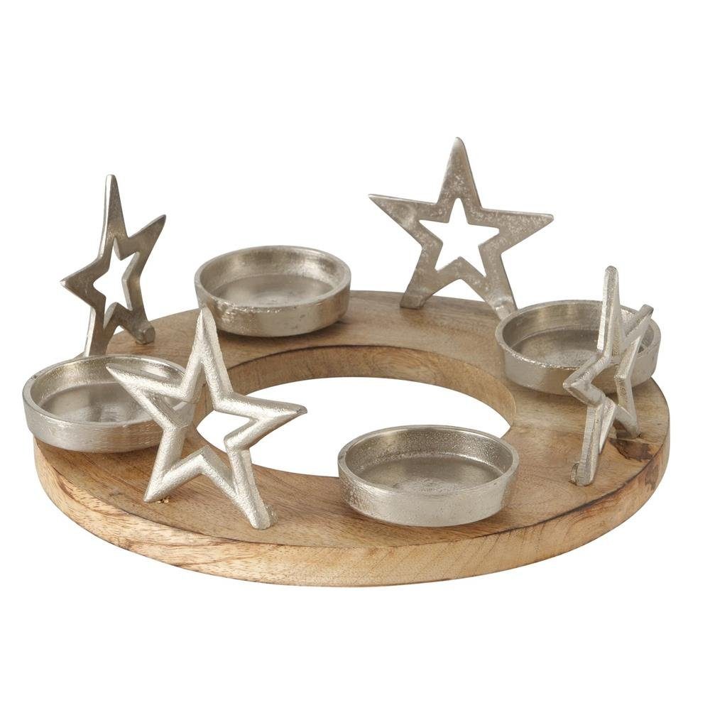 BOLTZE Adventskranz Jannow Rund Holz Stern 30 cm, Kerzenleuchter Kerzenhalter