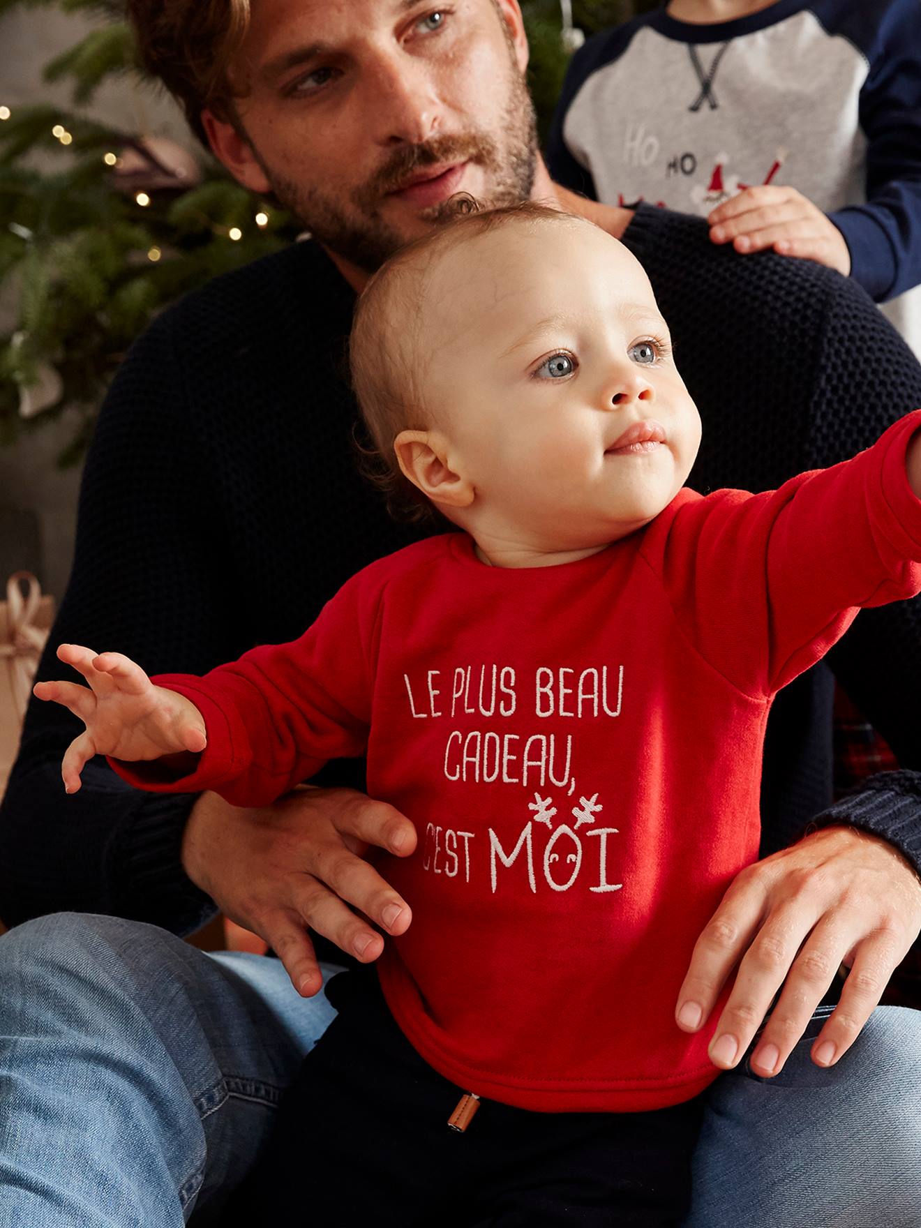 Sweat de Noël bébé garçon avec message rouge brique