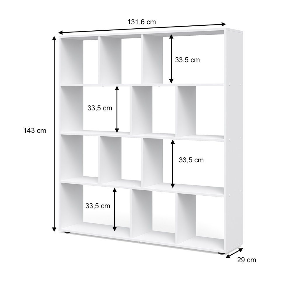 Vicco Raumteiler Bücherregal Standregal 12 Fächer Weiß