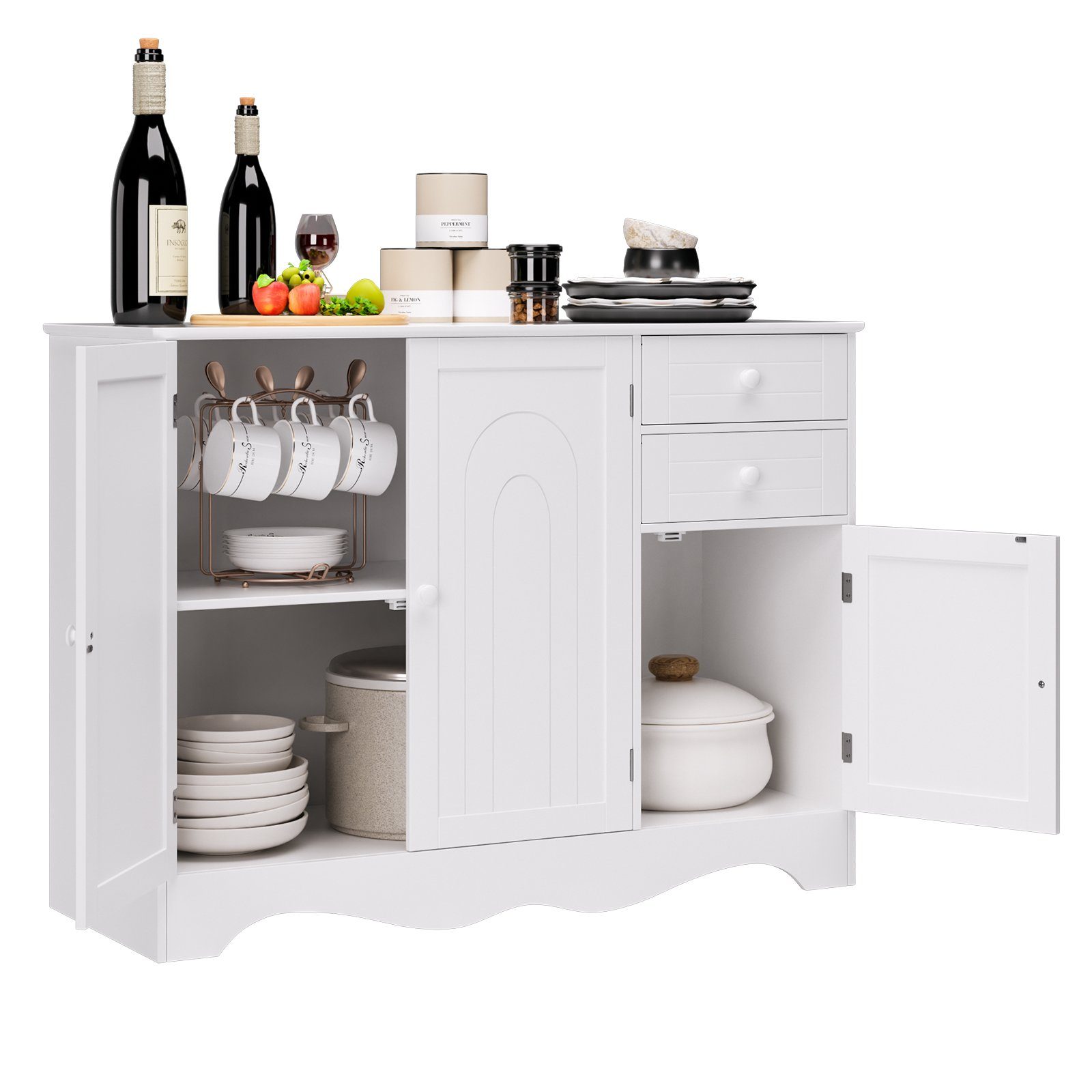 HOMECHO Kommode, Sideboard Weiß Buffetschrank mit 2 Schubladen und 3 Türen
