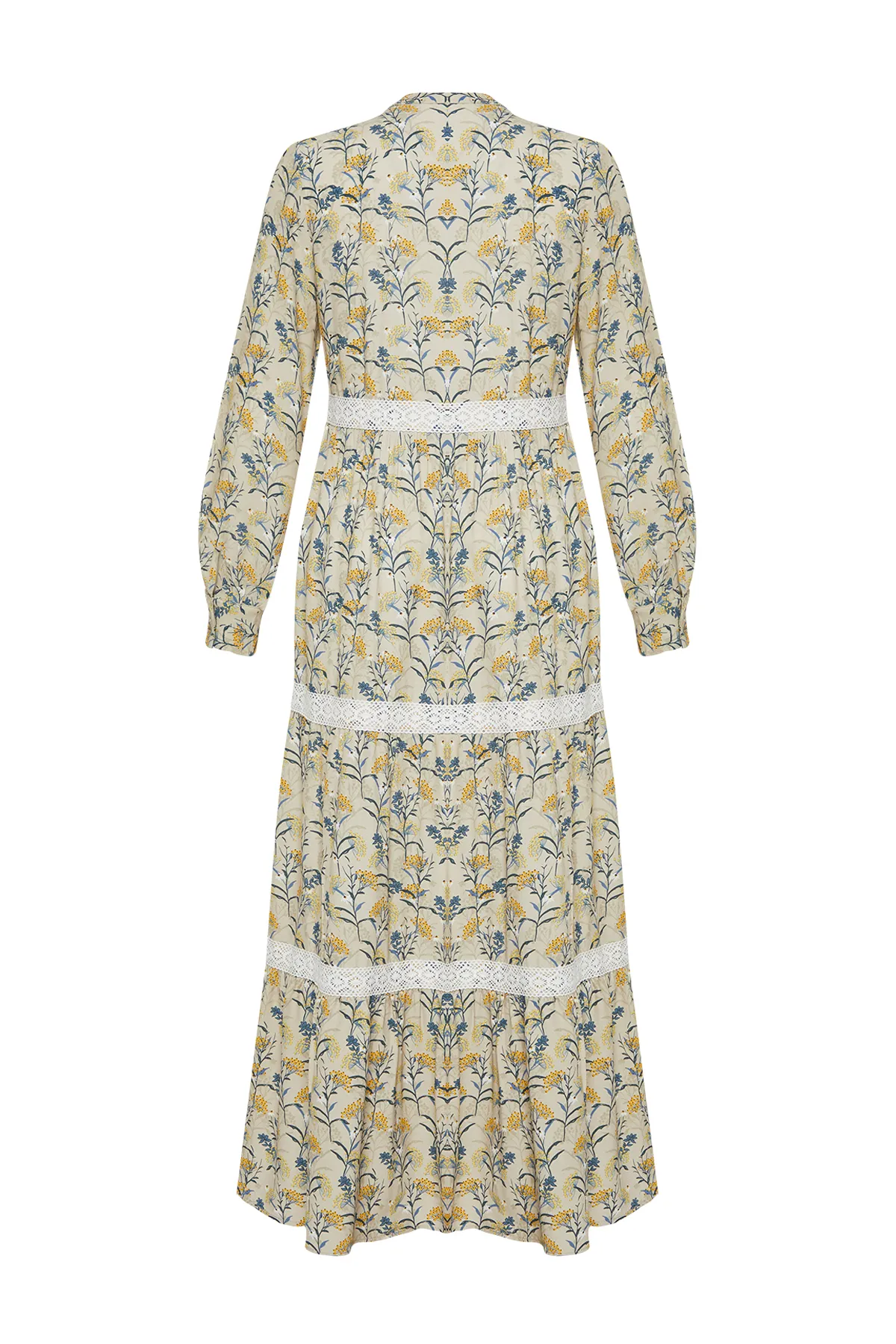 Trendyol Modest  Beigefarbenes, gewebtes Kleid mit Blumenstickerei und detailliertem Ausschnitt TCTSS24EB00048