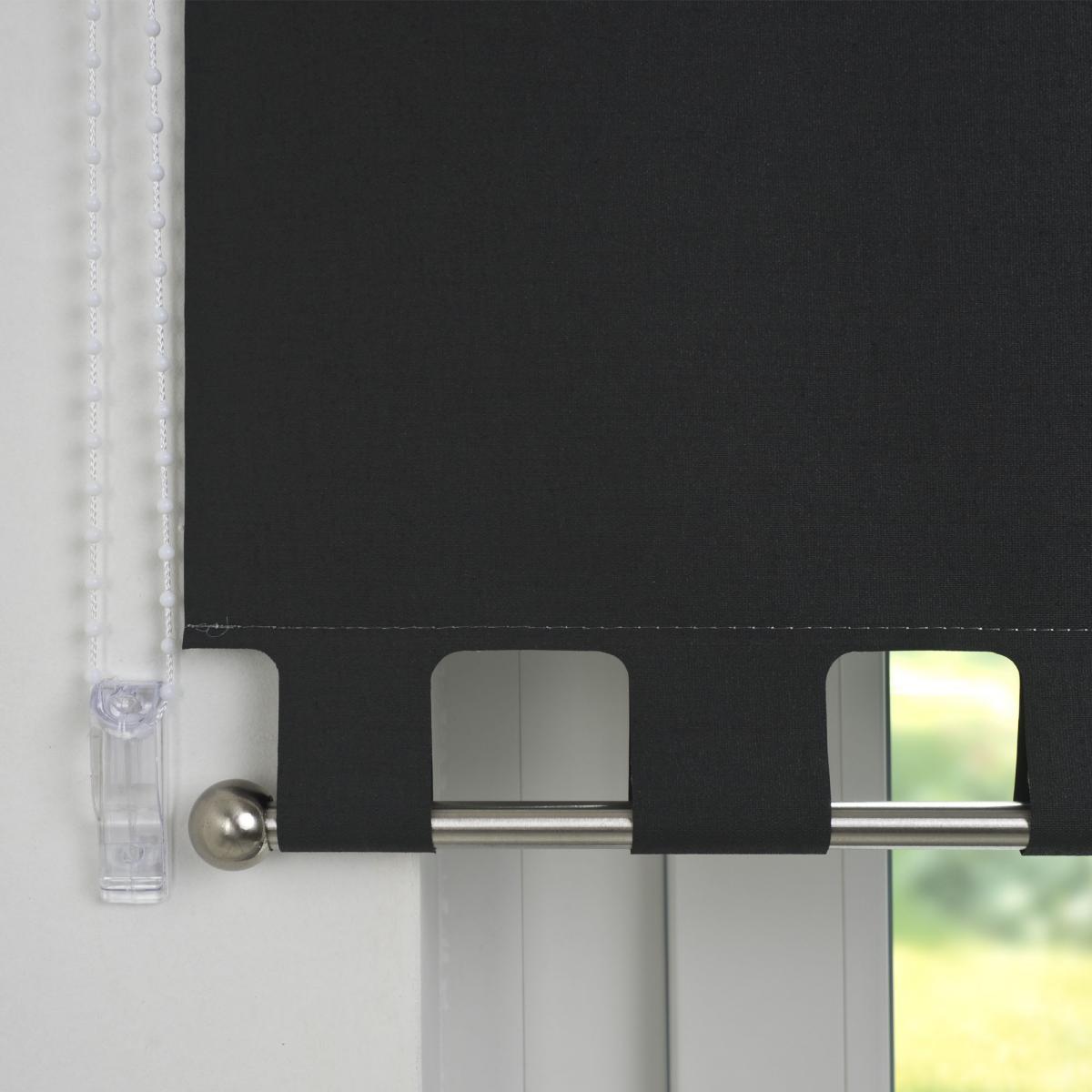 Bella Casa Seitenzugrollo Kettenzugrollo Volantrollo Rollo Eckig lichtdurchlässig 112 x 180 cm schwarz für Fenster