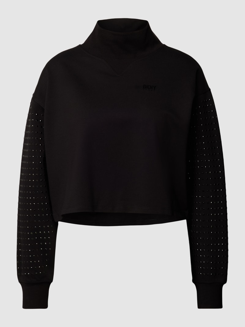 Cropped Sweatshirt mit Applikationen Modell 'RHINESTONE' in schwarz