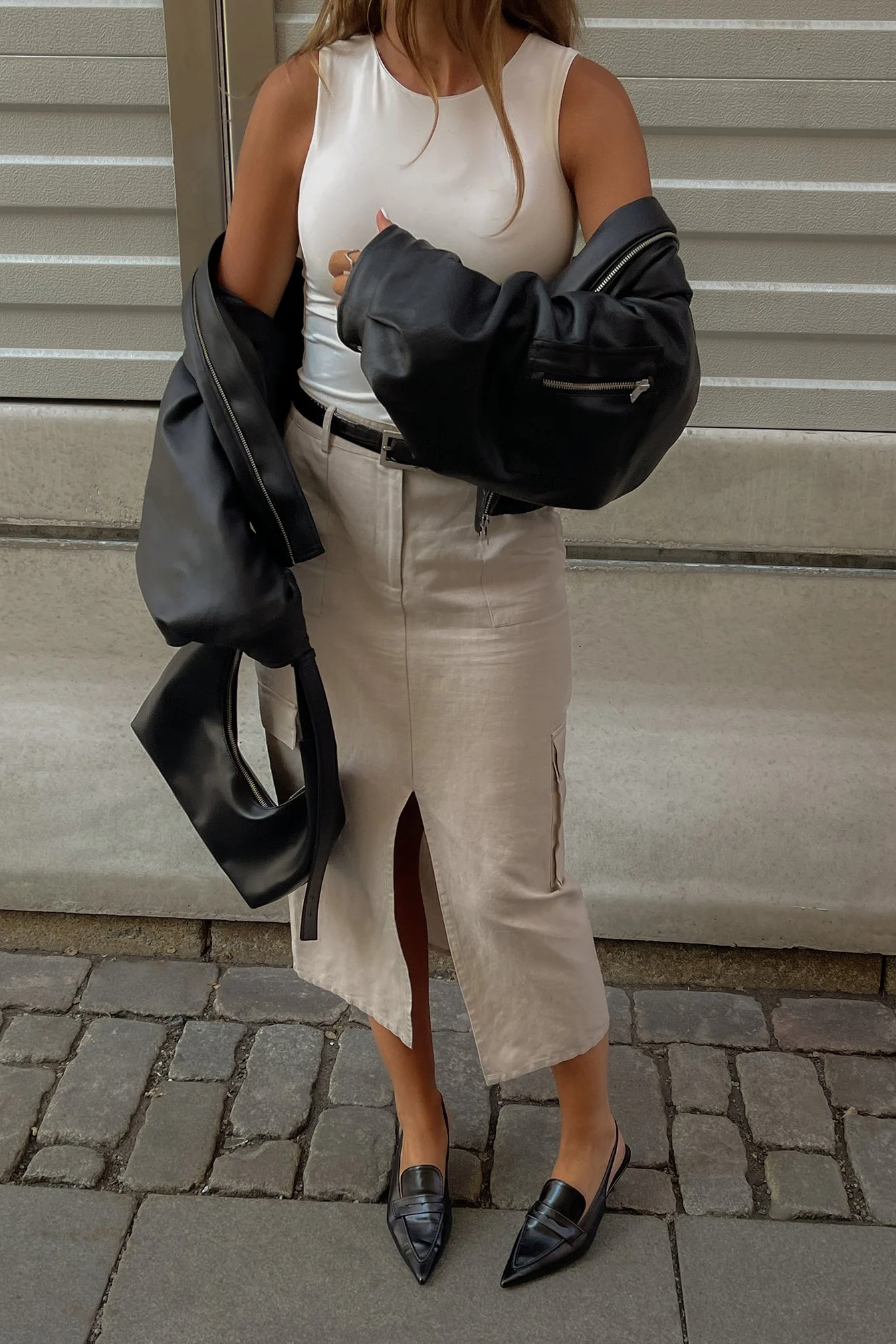 Midirock aus Leinen mit Cargo-Taschen
