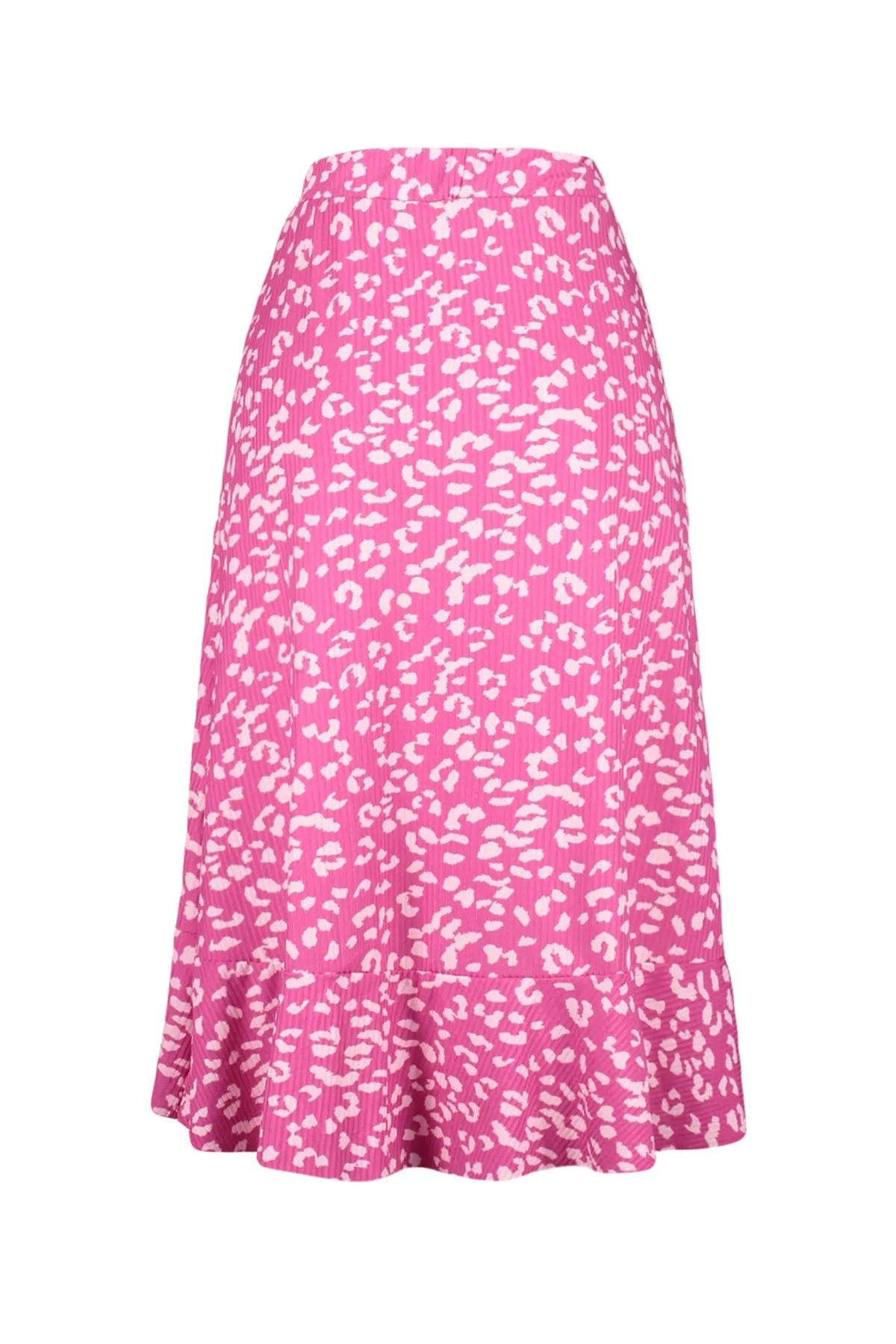 Trendyol Collection  Fuchsia bedruckter Midi-Stretch-Strickrock mit hoher Taille, Raffung und Volant TWOSS21ET0029