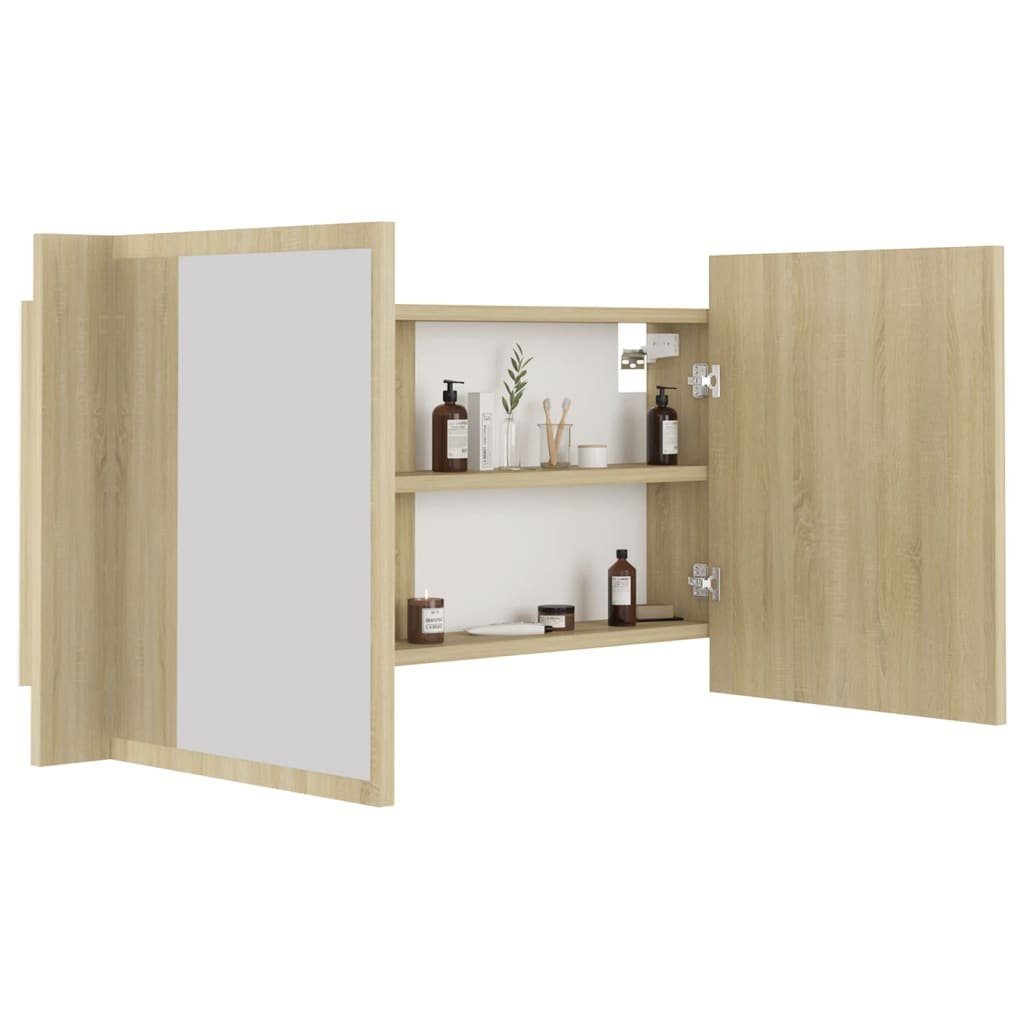 vidaXL Badezimmerspiegelschrank LED-Bad-Spiegelschrank Sonoma-Eiche 90x12x45 cm Acryl (1-St)