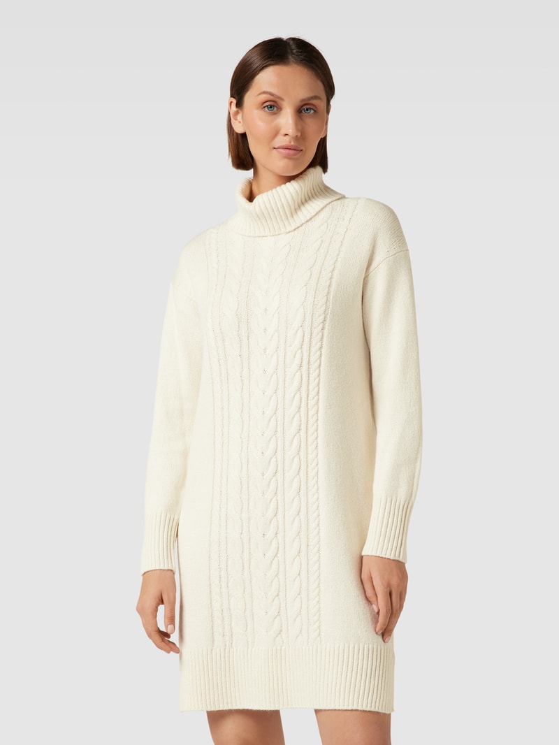 Knielanges Strickkleid mit Zopfmuster in beige