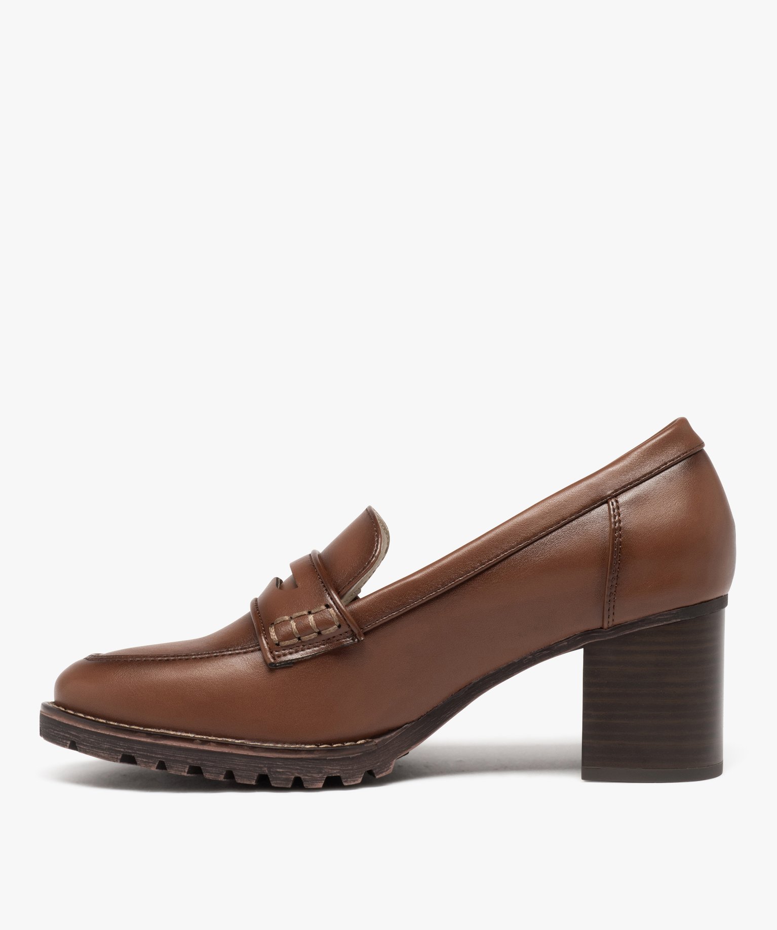 Mocassins femme unis à talon carré marron | GEMO