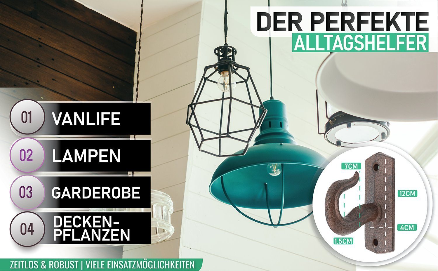 Glaskönig Garderobenhaken Rustikale Eisenhaken - bewegliche Wand und Deckenhaken - Gusseisen (traditionell gegossene Gusshaken, 2 Stück beweglich), ideal für eine DIY Befestigungslösung