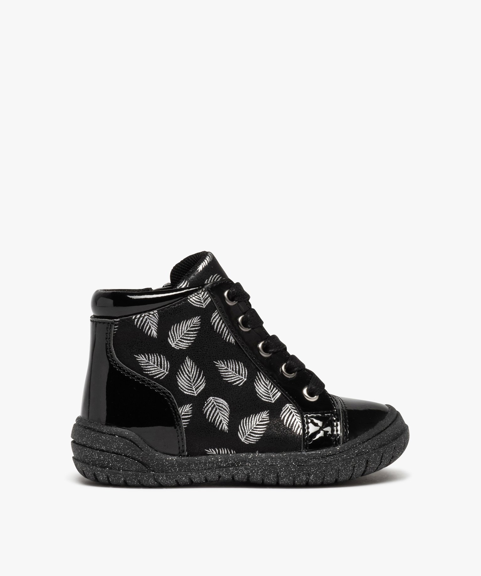 Baskets bébé fille mid-cut à détails vernis et métallisés noir | GEMO