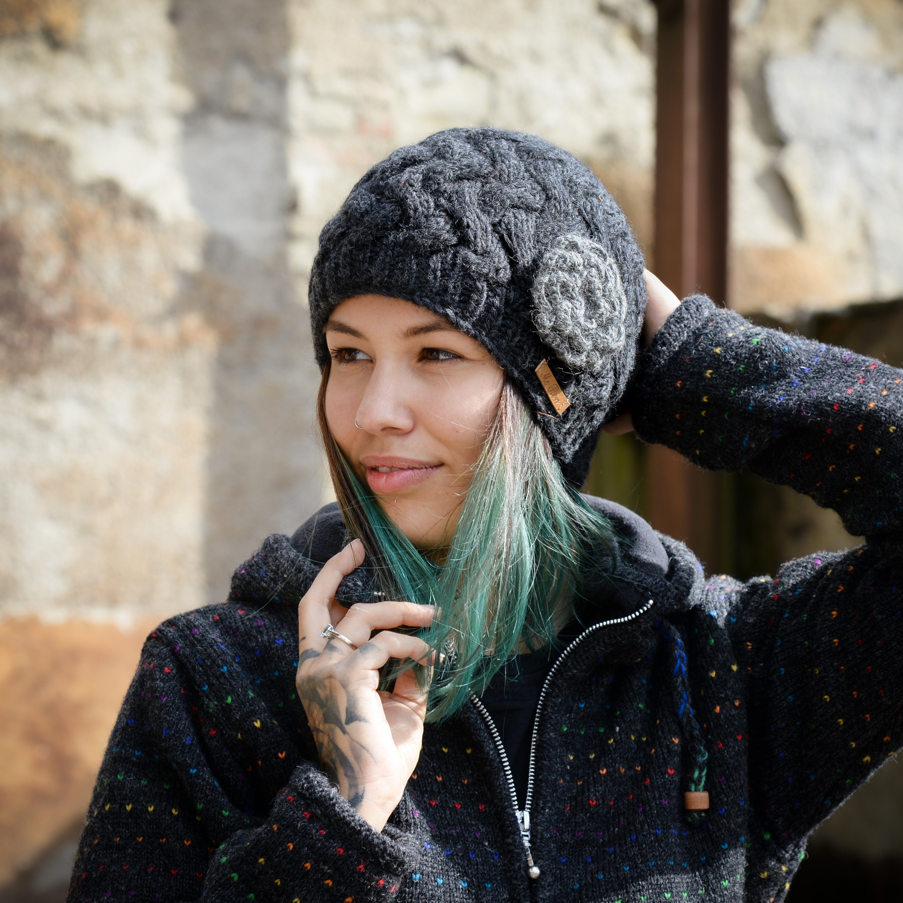 McRon Strickmütze Wollmütze Modell Arielle gefüttert mit Fleece, hoher Schurwollanteil