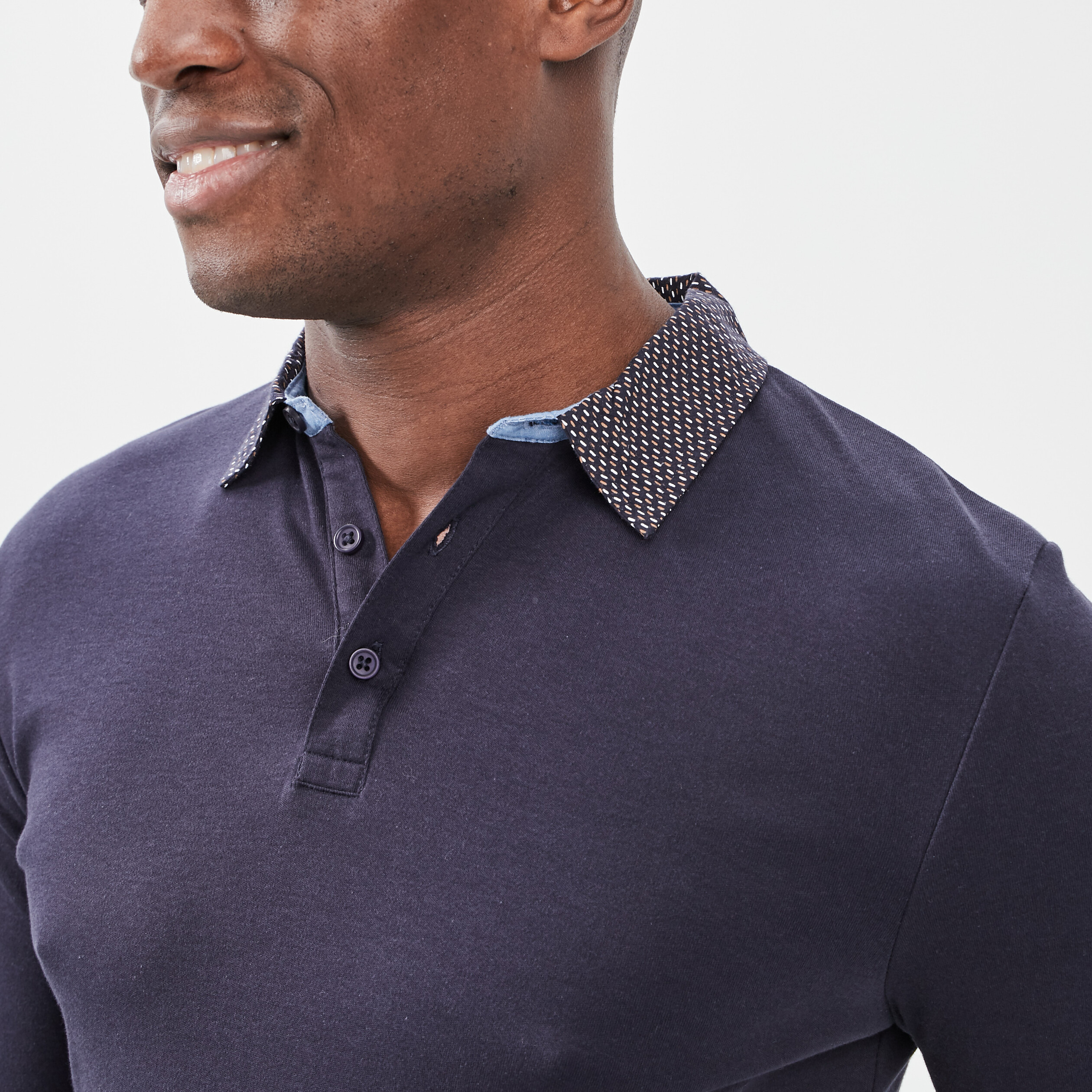Polo manches longues bleu marine homme | La Halle
