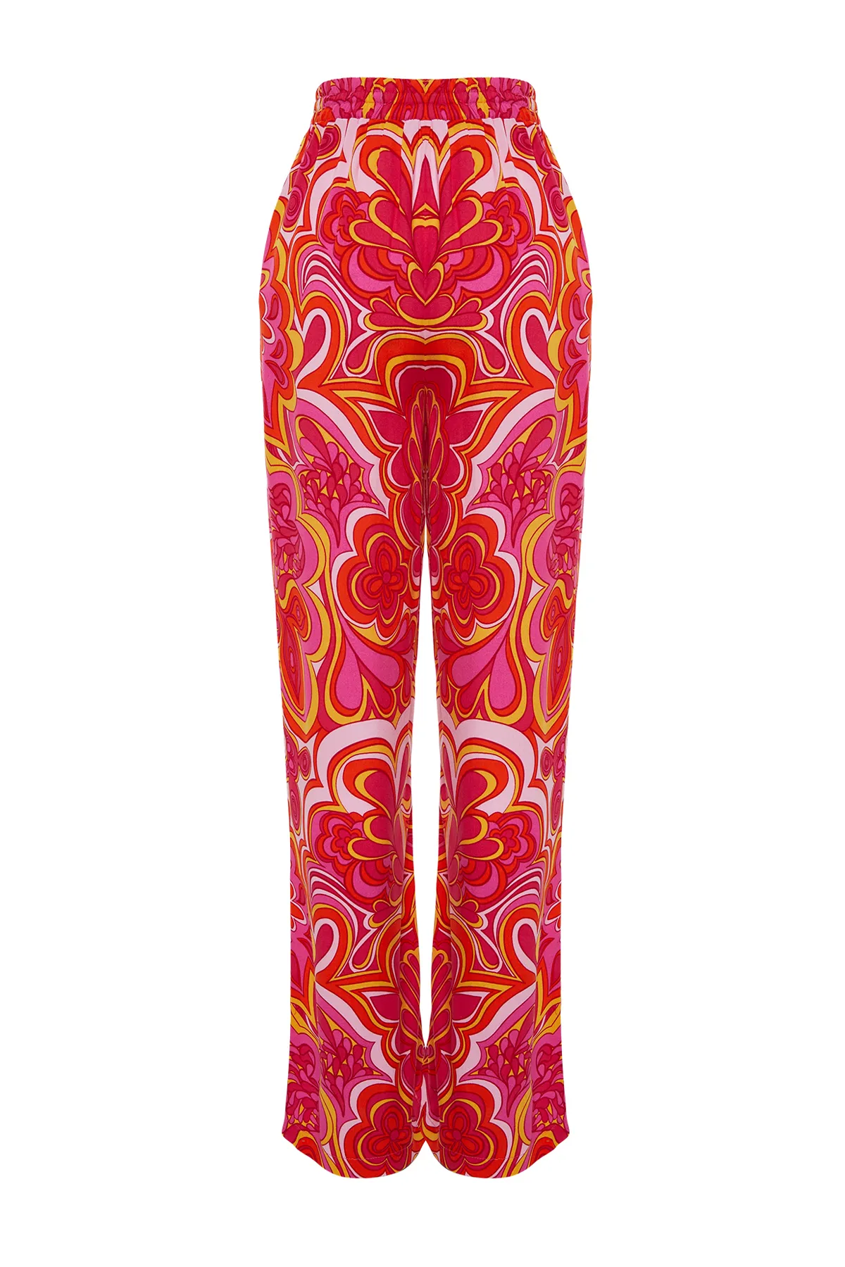 Trendyol Collection  Rosa Hose mit weitem Bein und elastischem Bund und Bindedetail/gemustertem Webmuster TWOSS24PL00159