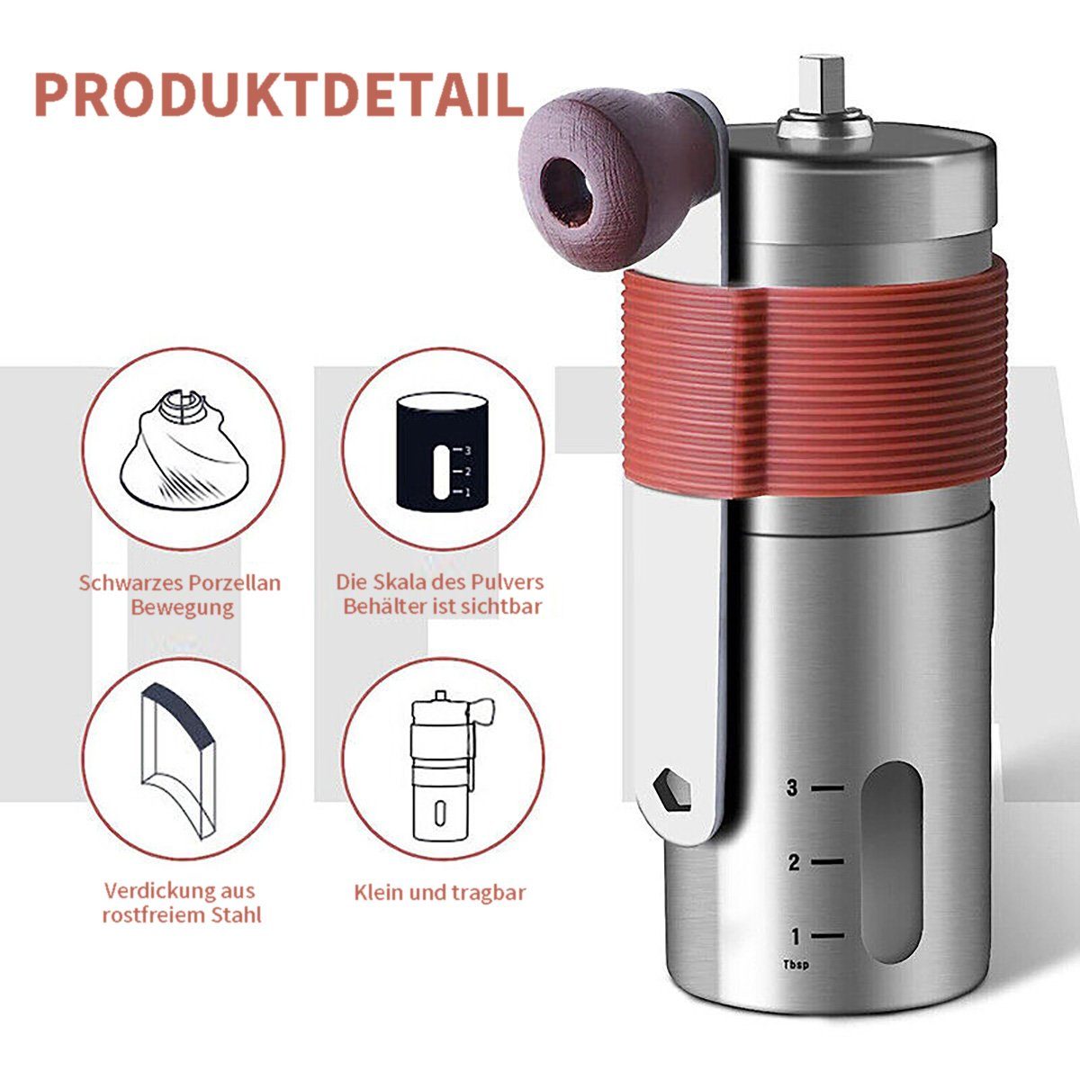 götäzer Kaffeemühle Manuelle Mini -Familie tragbare Kaffeebohnen -Schleifmaschine, Tragbar, handgeschöpfte Schleifbohnenmaschine, Edelstahl, einstellbar