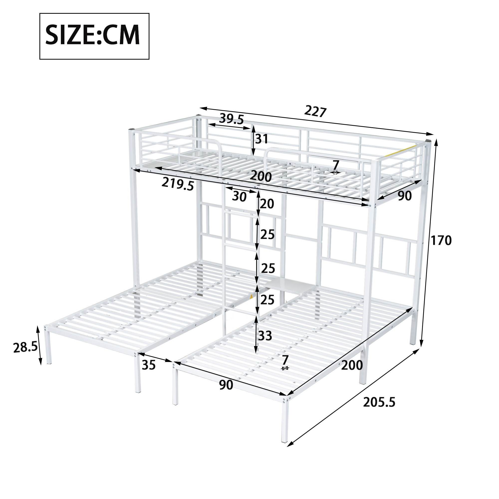 BlingBin Etagenbett Dreifaches Etagenbett mit Leiter und Schutzgitter (1er Set, 1-St., Dreierbett), Eisenbett mit Fallschutzgitter