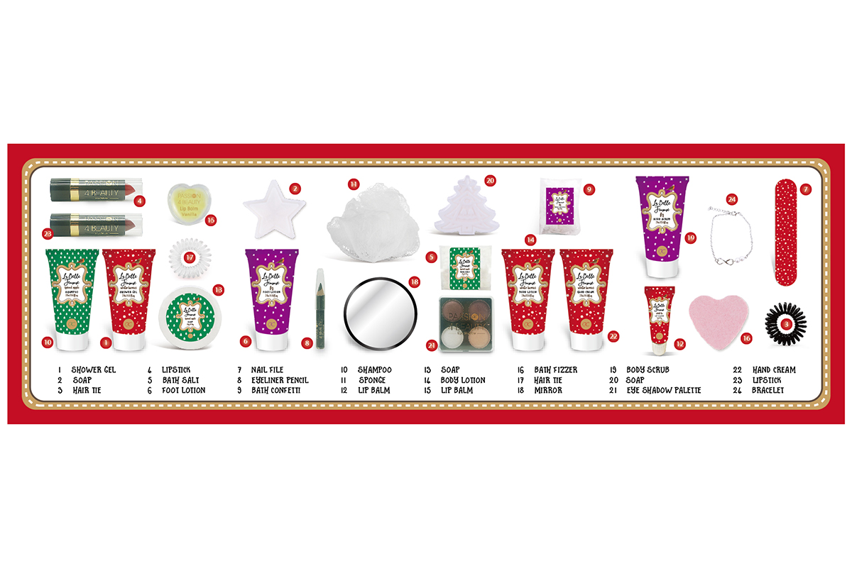 accentra Adventskalender LA BELLE FEMME NOEL in würfelförmiger Box mit Schleife