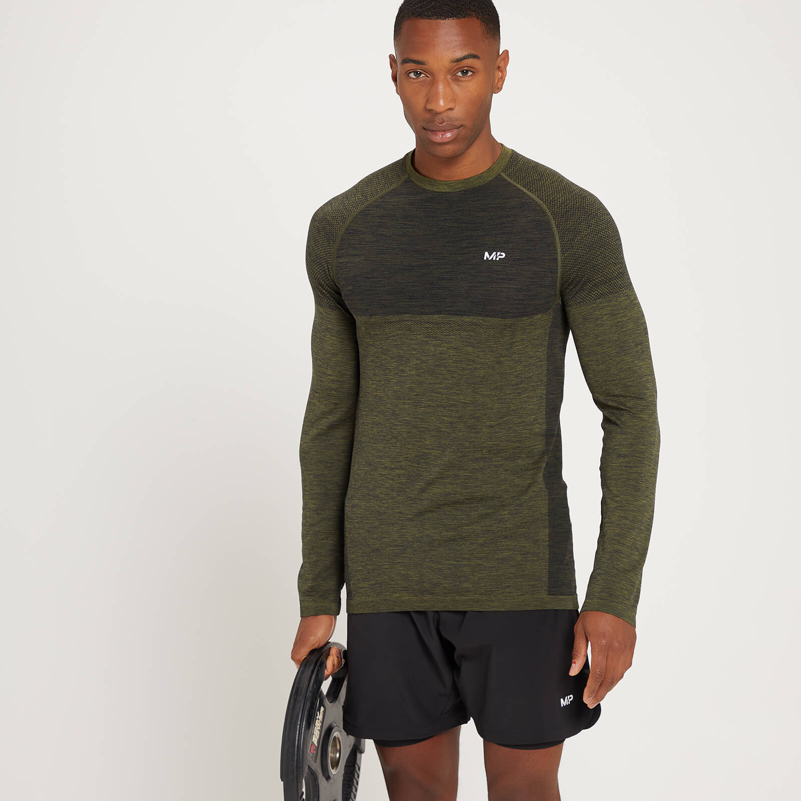 Haut sans coutures à manches longues MP Essentials pour hommes – Vert kaki chiné