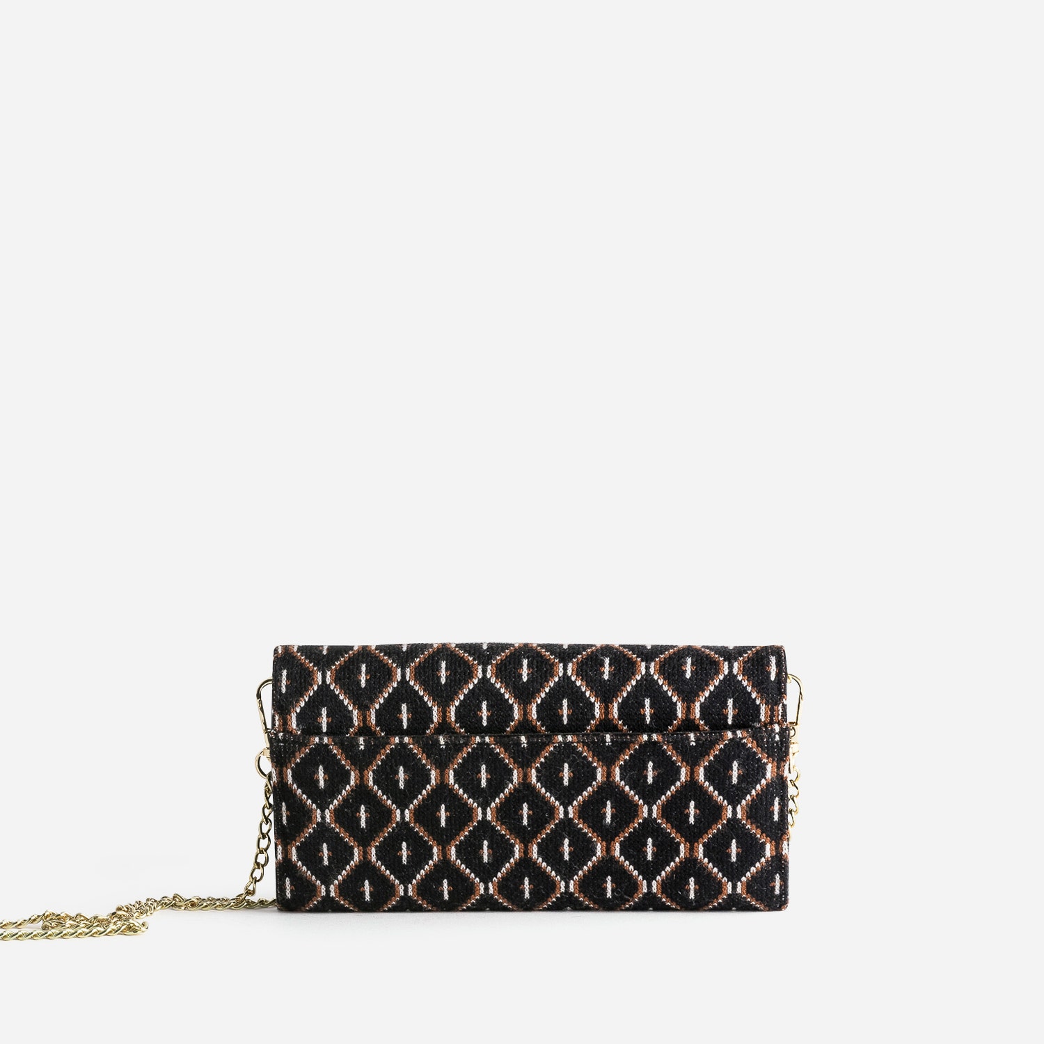 Pochette noire en textile à motif graphique