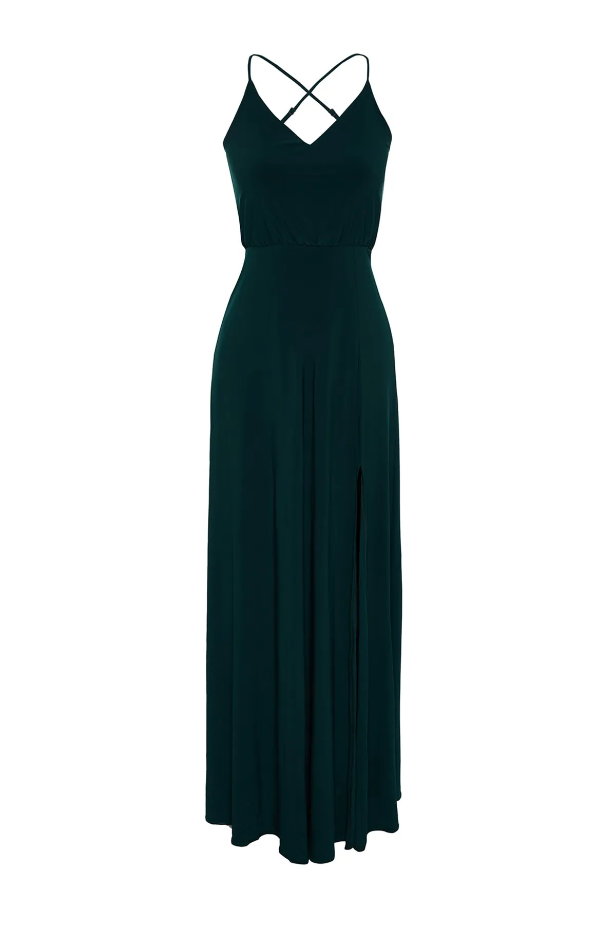Trendyol Collection  Smaragdgrünes, gefüttertes, langes Abendkleid aus Strick TPRSS23AE00144