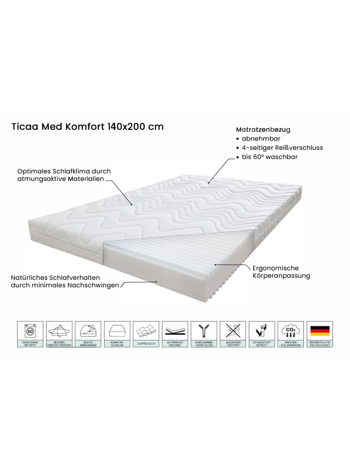 TICAA Matratze TicaaMed 140x200 cm Komfort in Weiß günstig kaufen 140 x 200 cm