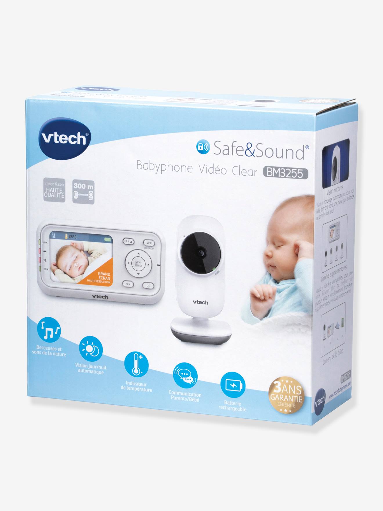 Babyphone vidéo Safe & Sound Video Clear BM3255 VTECH blanc