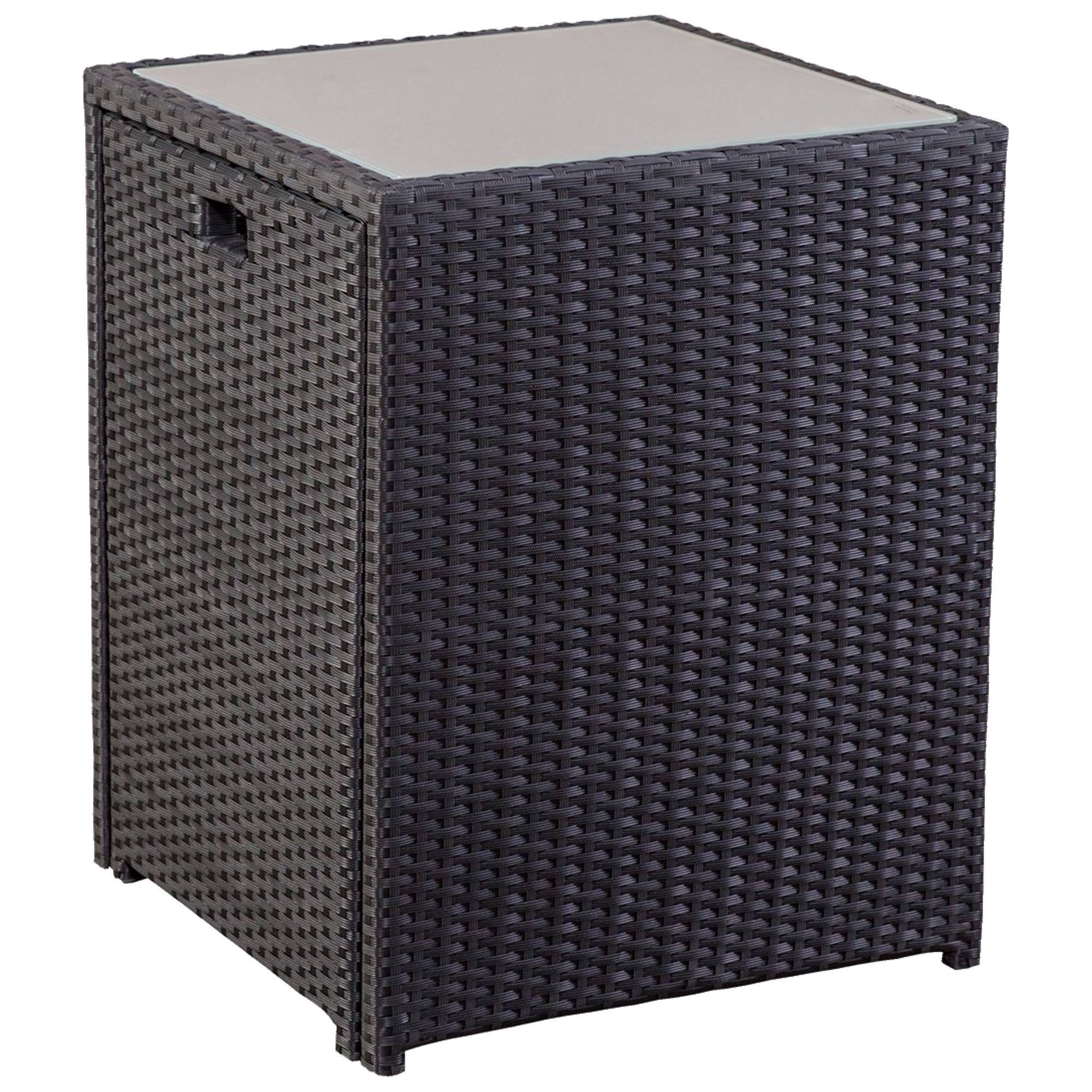 Raburg Balkonset HANNAH in SCHIEFER-SCHWARZ - abnehmbare, gehärtete Glasplatte, (3-teiliges Premium-Set), kompakt & robust aus Stahl & Polyrattan, inkl. Polster, platzsparend