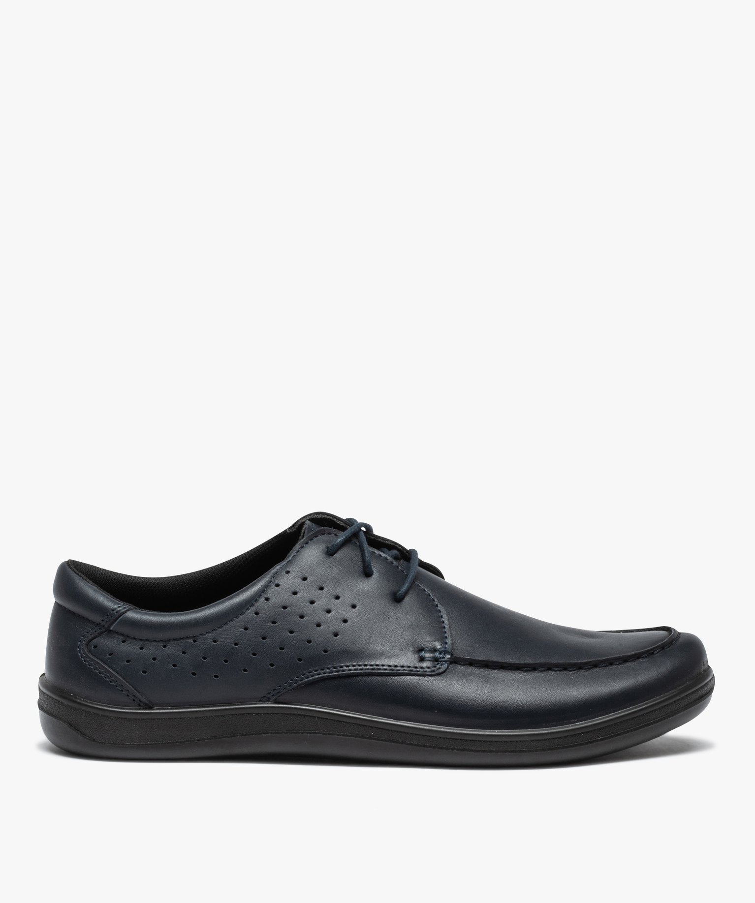 Chaussures bateau homme confort dessus cuir uni marine | GEMO