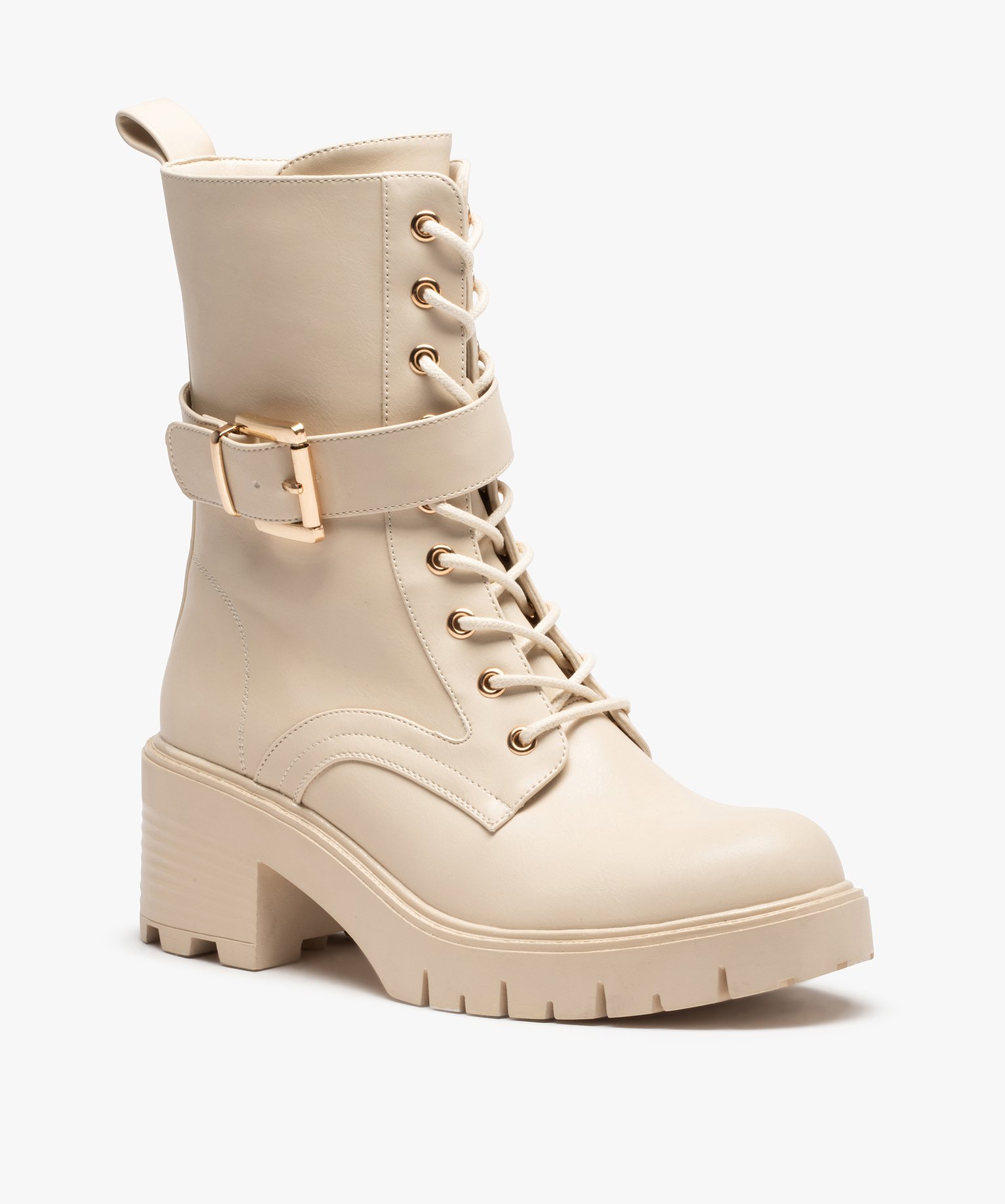 Bottines femme unies à semelle crantée et bride à boucle blanc | GEMO