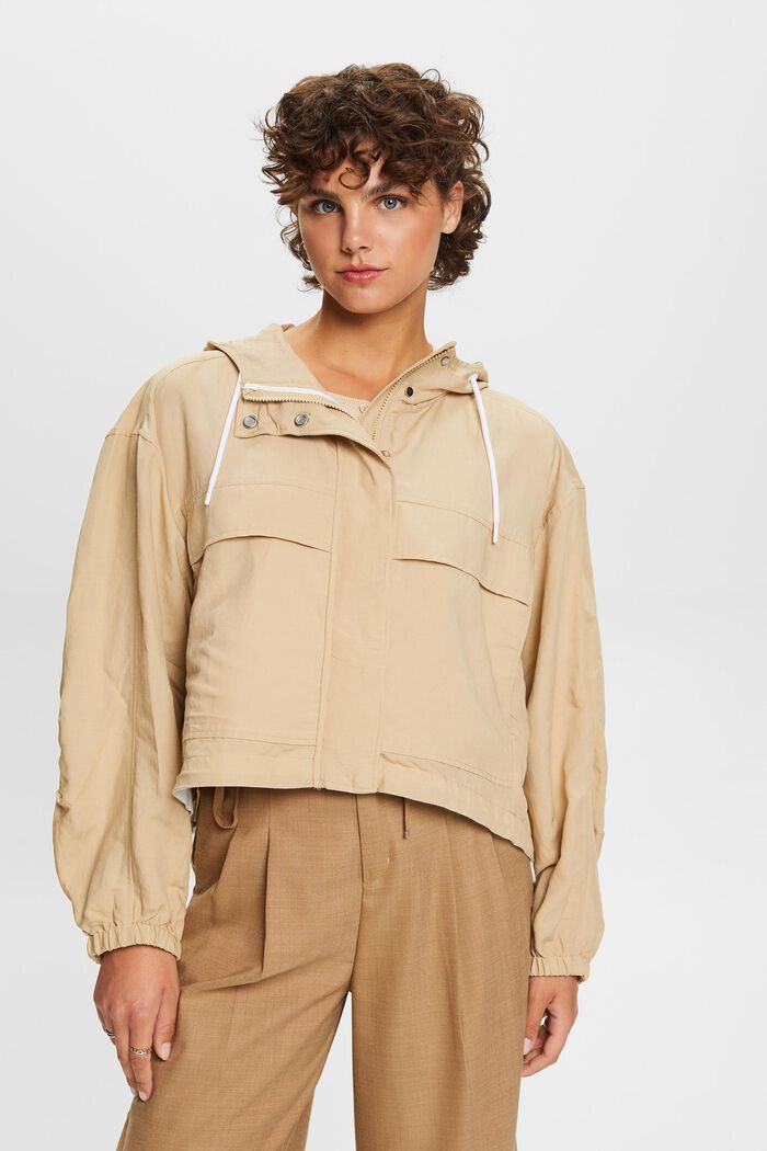 Übergangsjacke mit Kapuze, Leinenmix