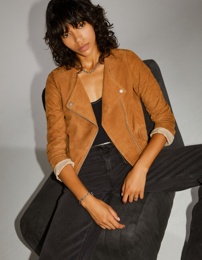 Blouson en cuir cognac femme