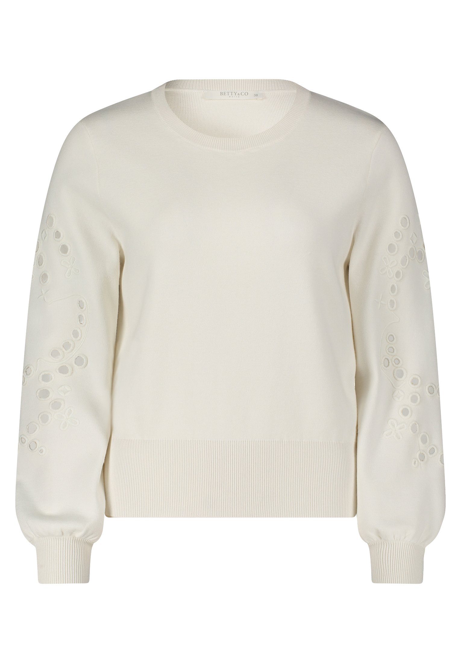 Betty&Co Strickpullover mit Rundhalsausschnitt (1-tlg) Lochstickerei