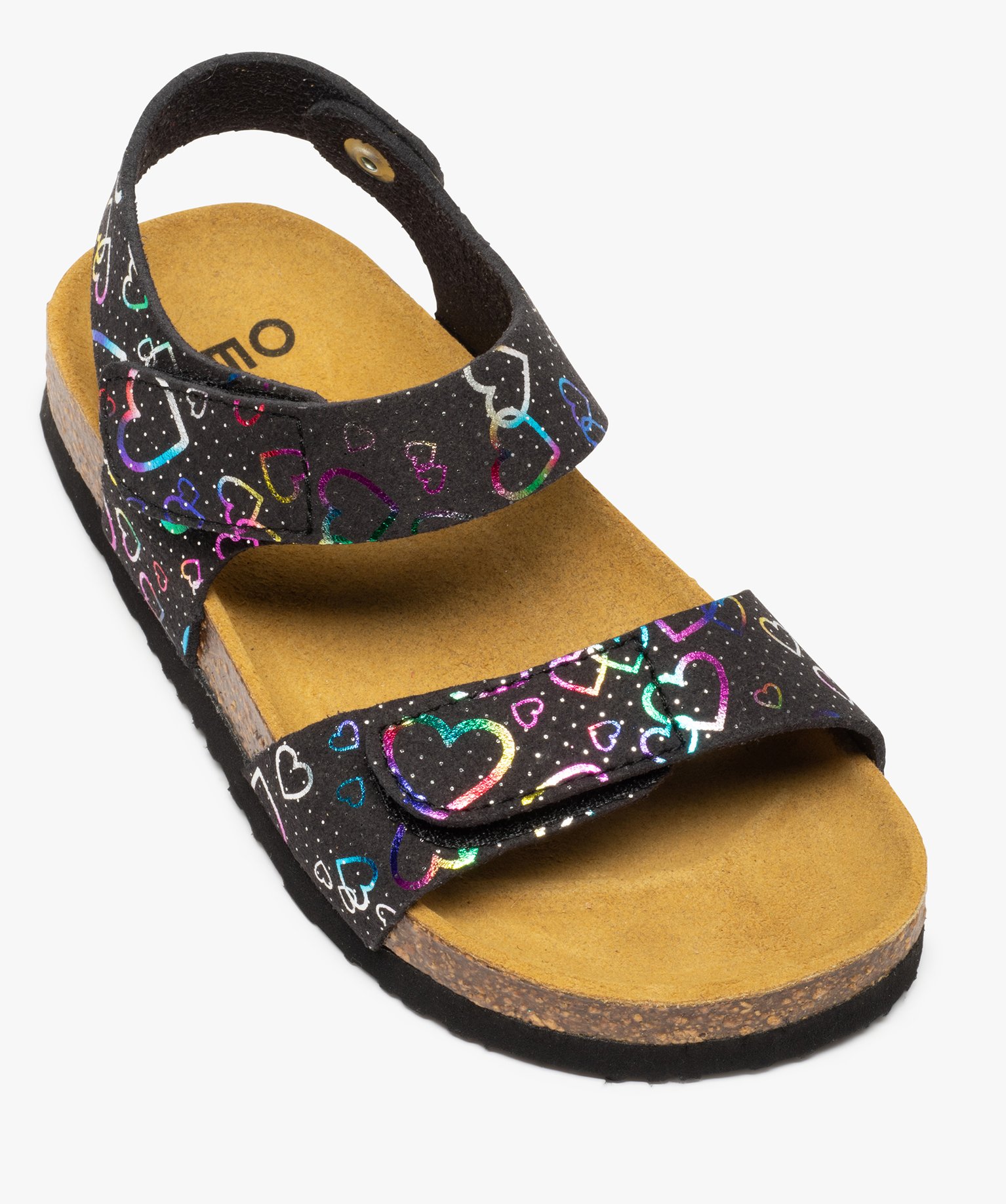 Sandales fille à brides scratch colorées et semelle liège noir | GEMO