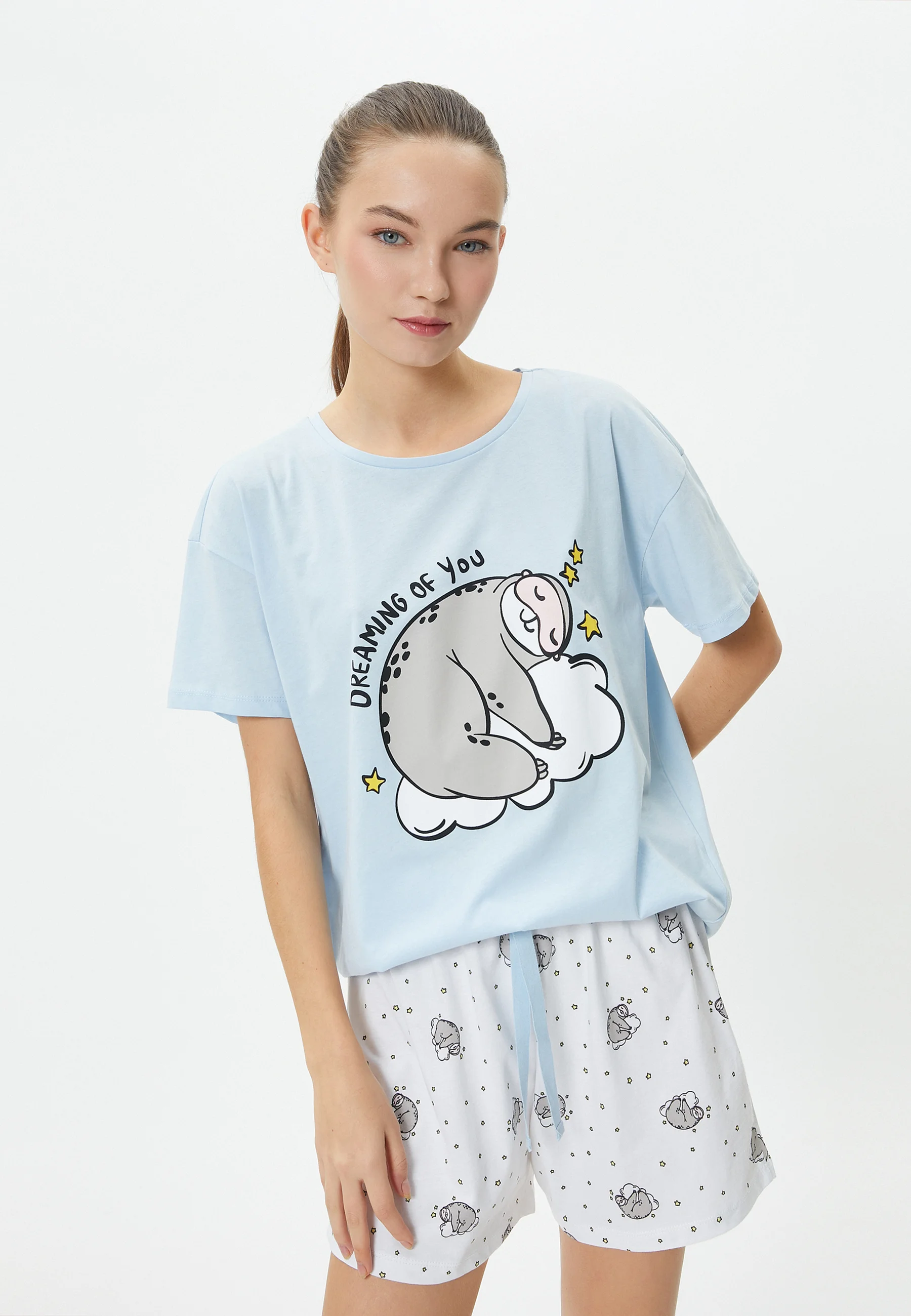 Koton CUELLO REDONDO MANGA CORTA ESTAMPADO - Pijama