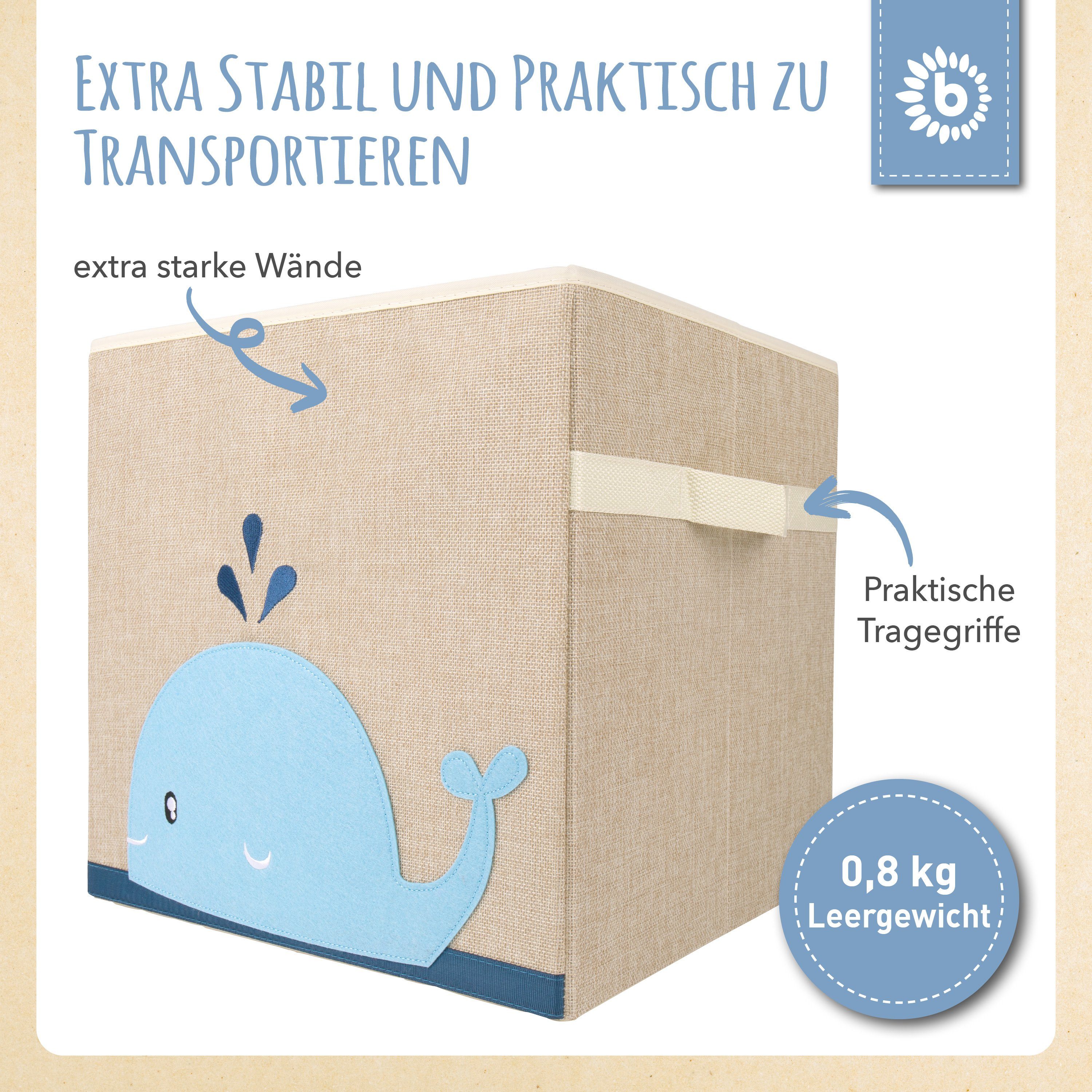 BIECO Spielzeugtruhe Bieco Aufbewahrungsbox Kinder Wal Motiv ca. 36L faltbar Süße Spielzeug Kiste für Kallax Regal Aufbewahrungsbox 33x33x33 Kallax Boxen für Spielzeug Aufbewahrung Storage Box Kallax Korb