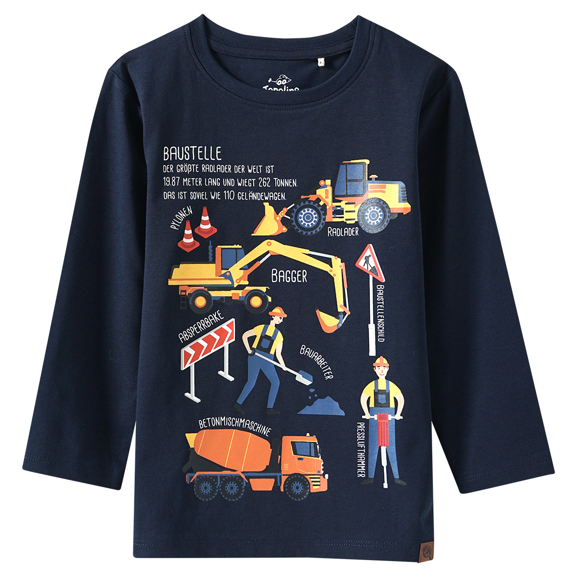 Kinder Langarmshirt mit Baustellen-Motiv