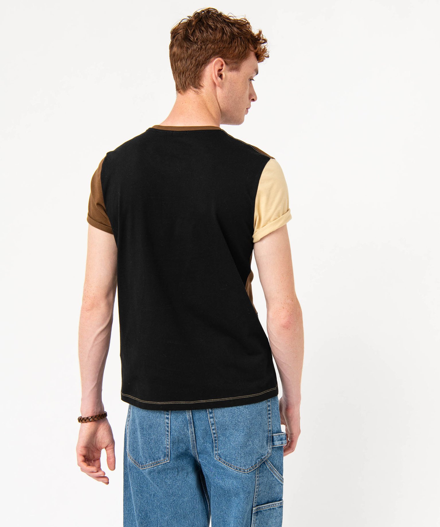 Tee-shirt à manches courtes effet patchwork homme beige | GEMO