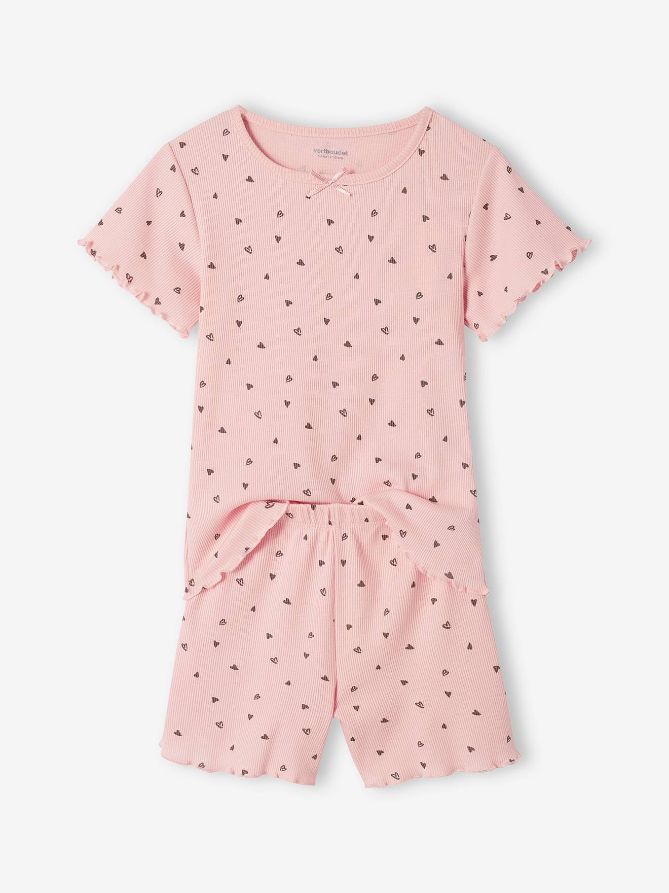 Lot de 2 pyjashorts fille imprimés en maille côtelée rose poudré